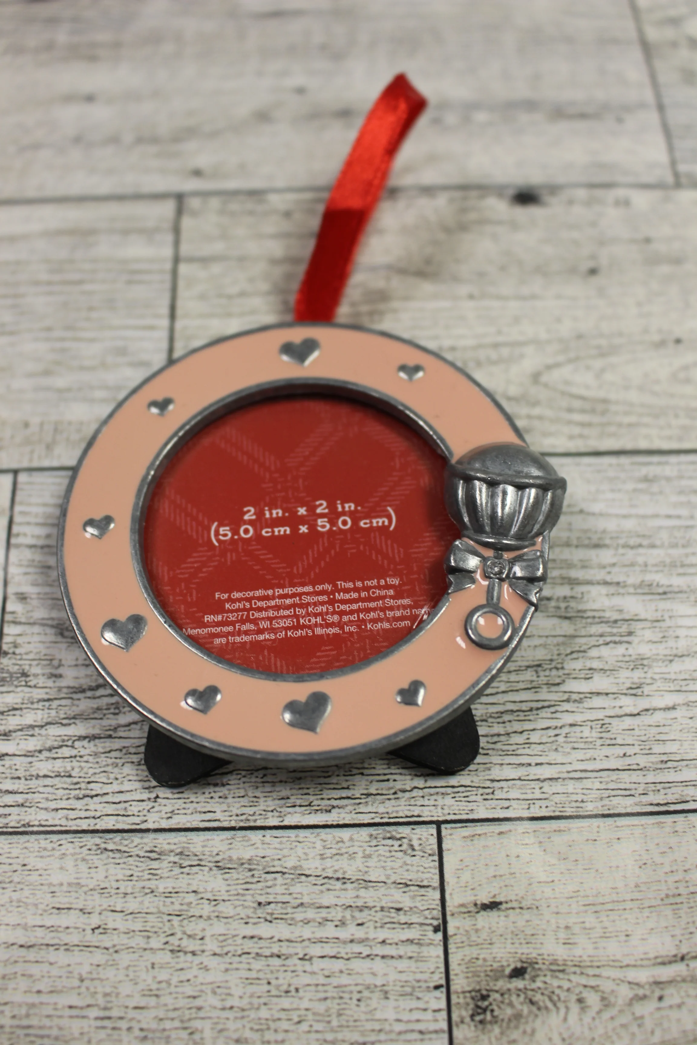 Kohls Round Baby Picture Frame/Ornament - 2" x 2" - Pink & Silver - New - Image 5