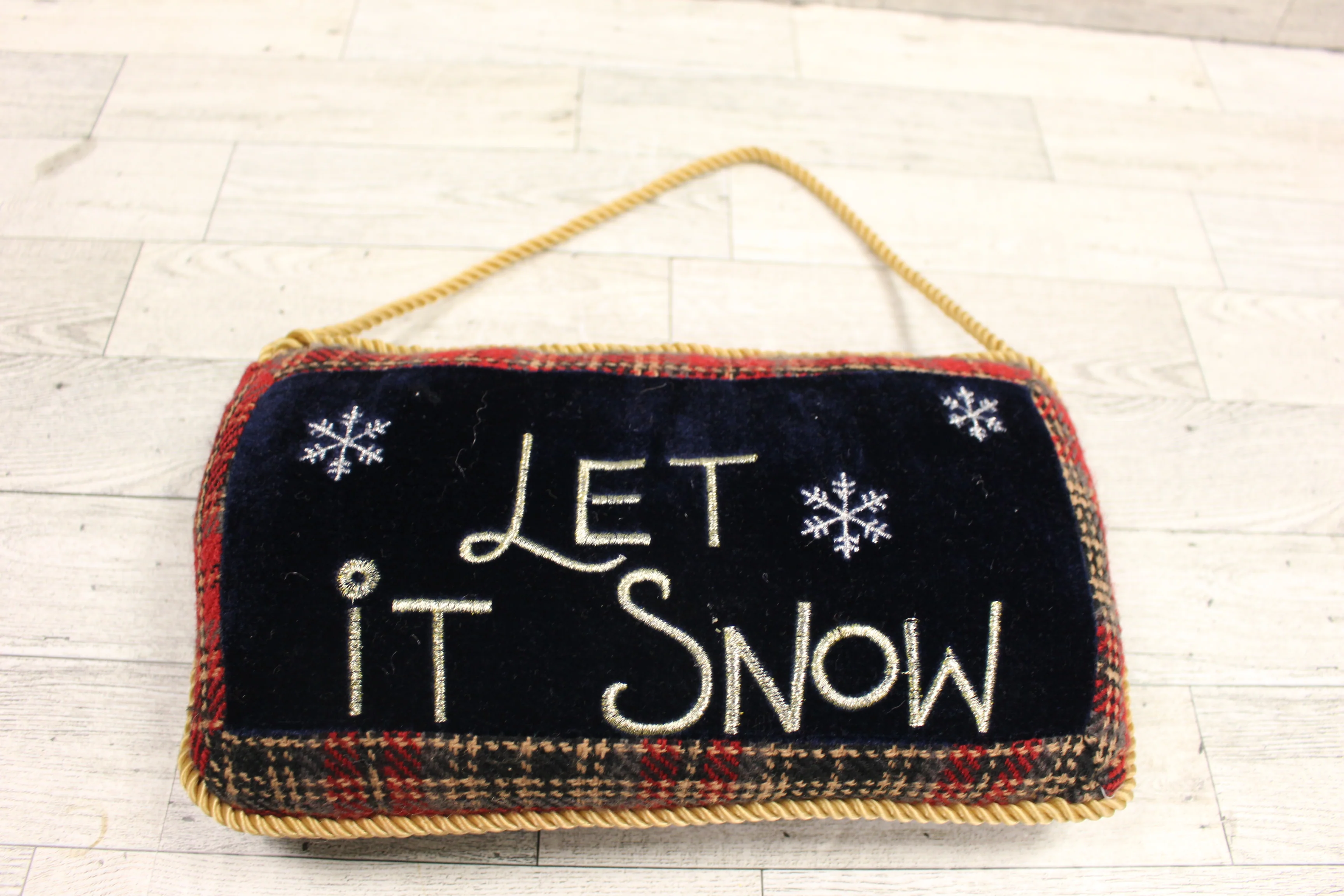 "Let It Snow" Accent Pillow - 10" x 6.5" - Cord Hanger - Used