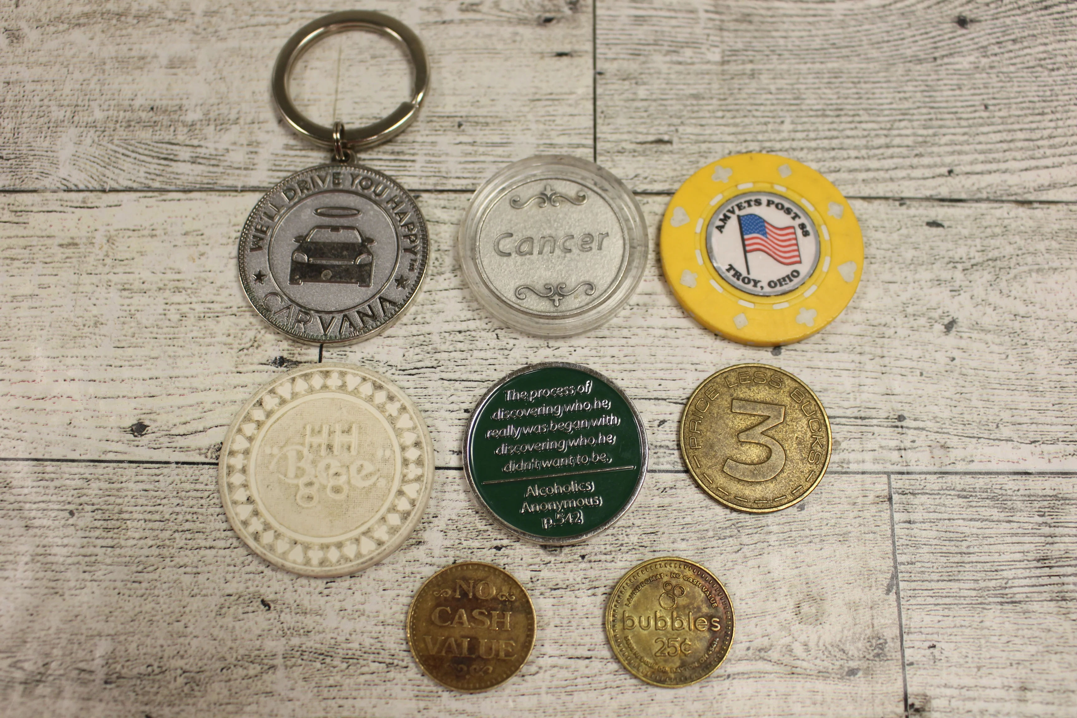 Lot of 8 Challenge Coins - Carvana, Quick Wash, Four Seasons + more - Used - Image 2