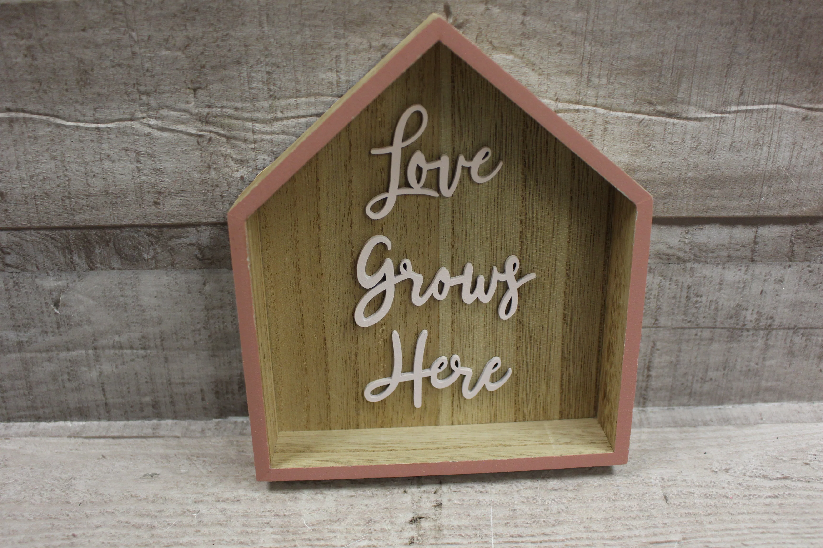 Love Grows Here Miniature Wooden House Sign Decoration -Used