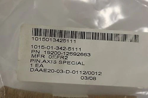 M119A1 Howitzer Axis Special Pin, NSN 1015-01-342-5111, P/N 19200-12592663, NEW! - Image 5
