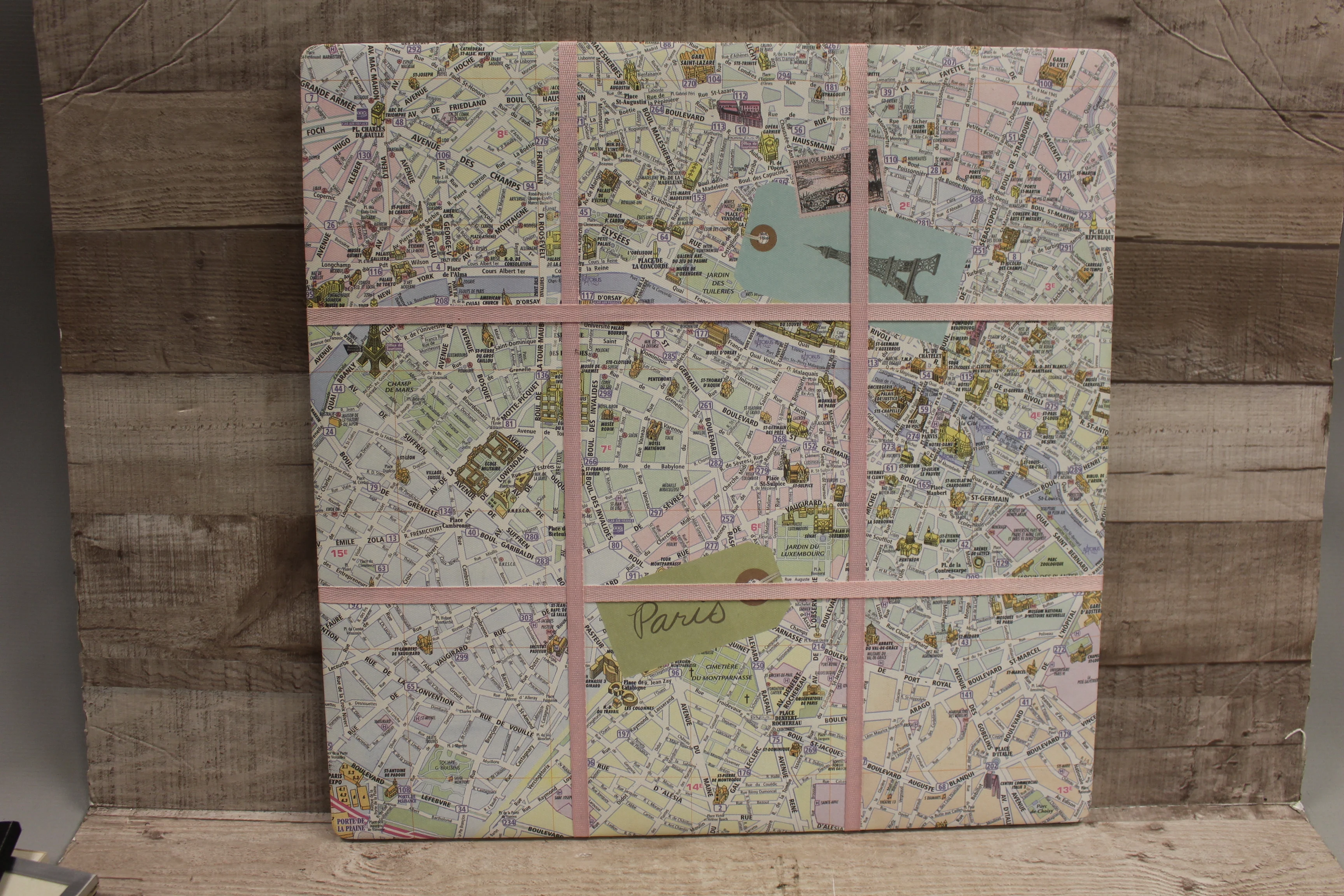 Map Of Paris Wall Hanger Canvas Decor-Used