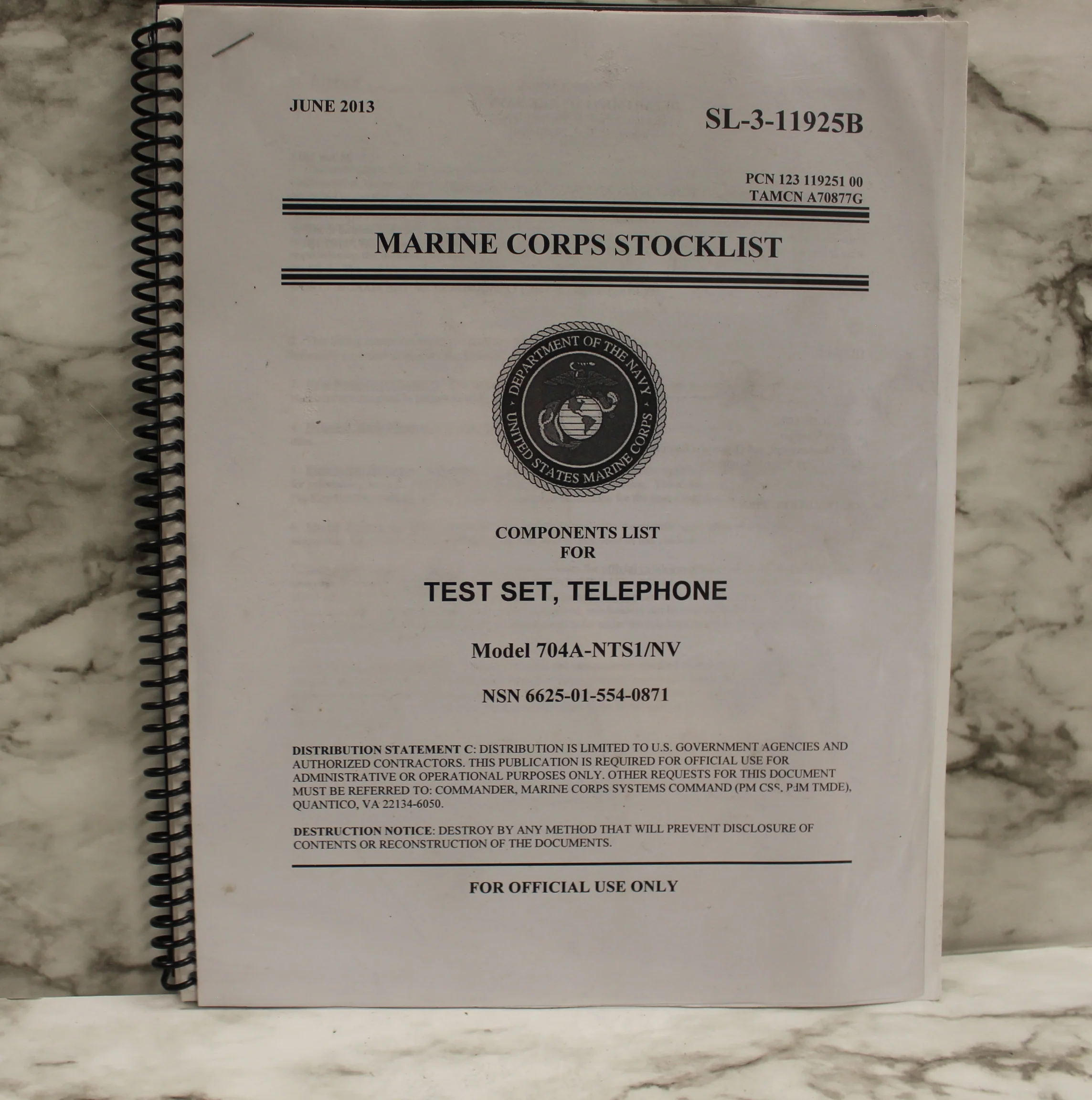 Marine Corps Stocklist for Telephone Test Set - 6625-01-554-0871 - June 2013 - Used