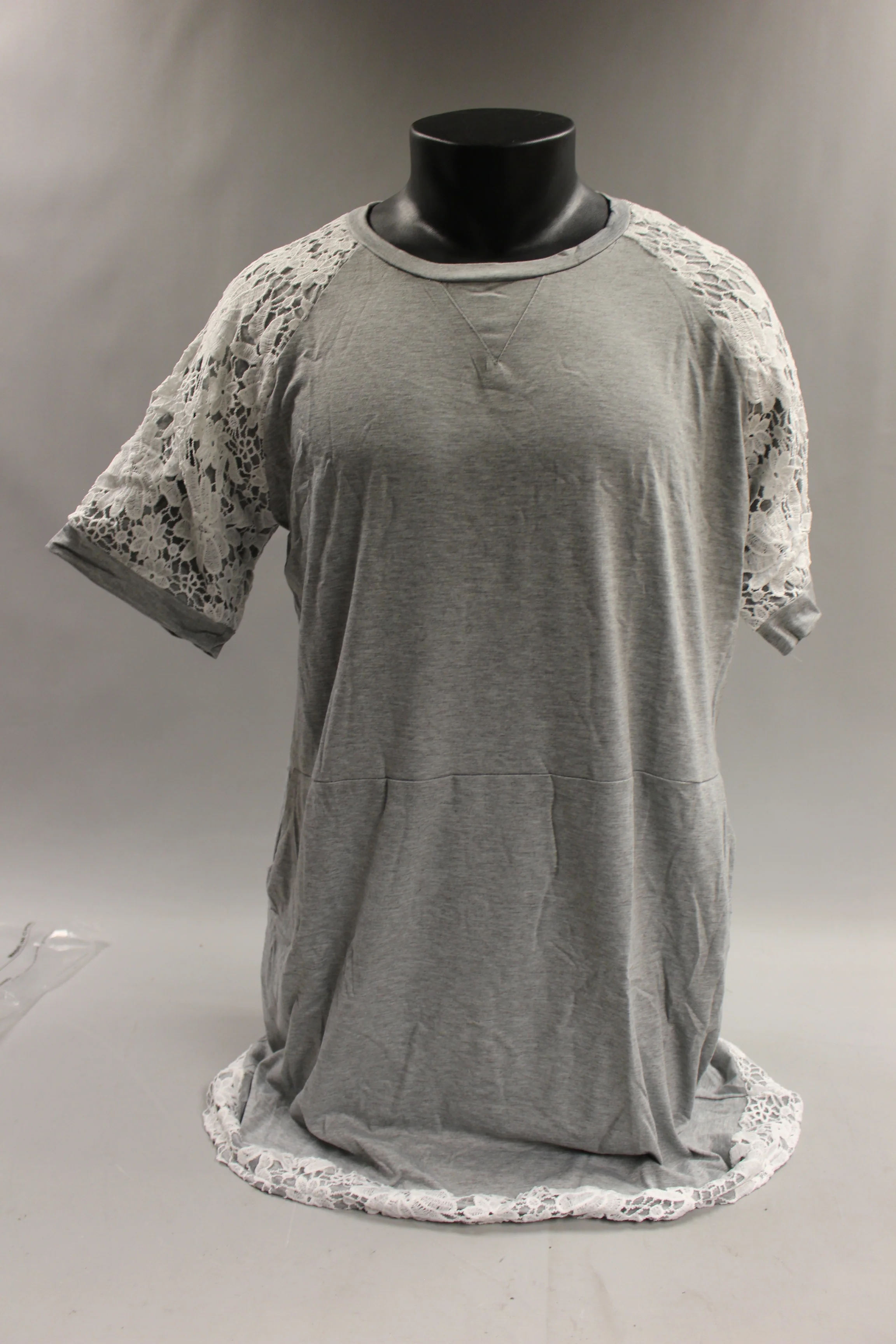 Meaneor Women's Casual Short Sleeve Pullover Dress With Lace - Size XXL -Grey -New