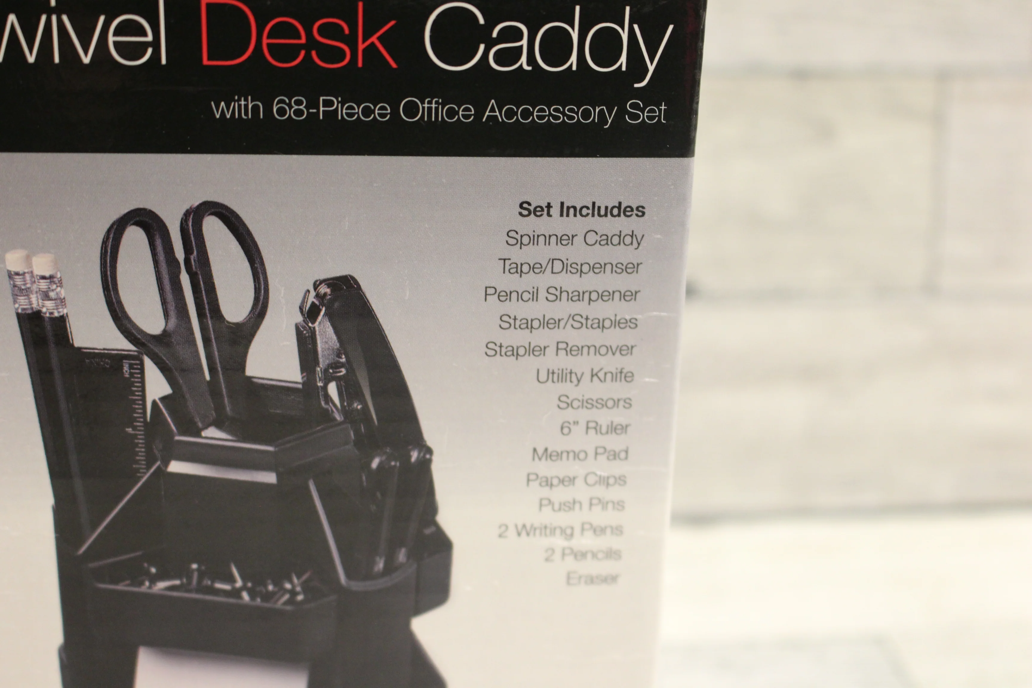 Meridian Swivel Desk Caddy with Office Accessories - Black - New - Image 6