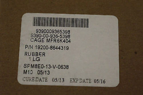 Nonmetallic Shaped Rubber Section, NSN 9390-00-936-5398, P/N 8644319, NEW! - Image 3