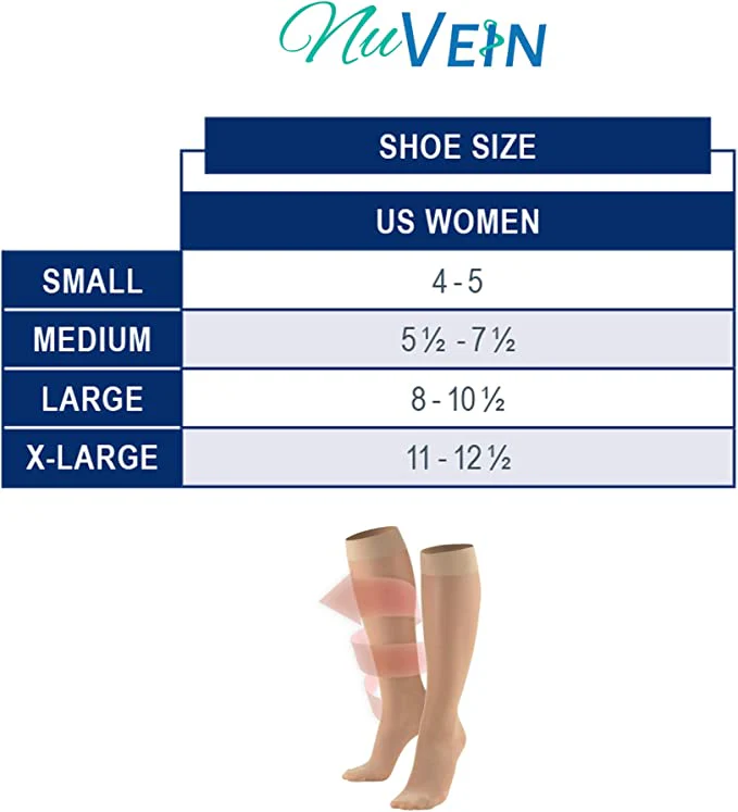NuVein Light Strength Knee High Sheer Stockings for Women - Small - Navy - New - Image 2