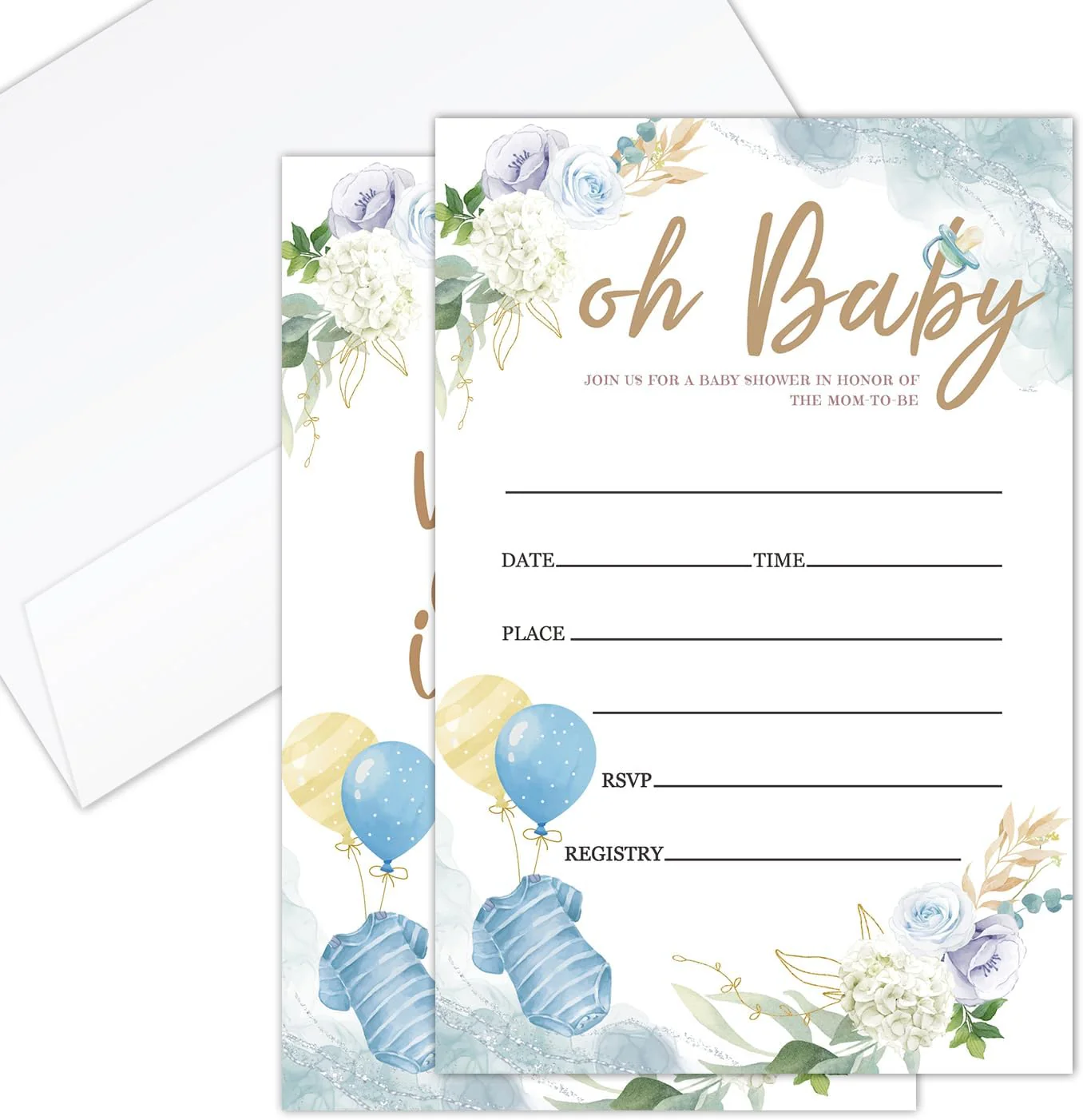 Oh Baby Baby Shower Gender Reveal Party Fill-in Invites with Envelopes-Set of 25