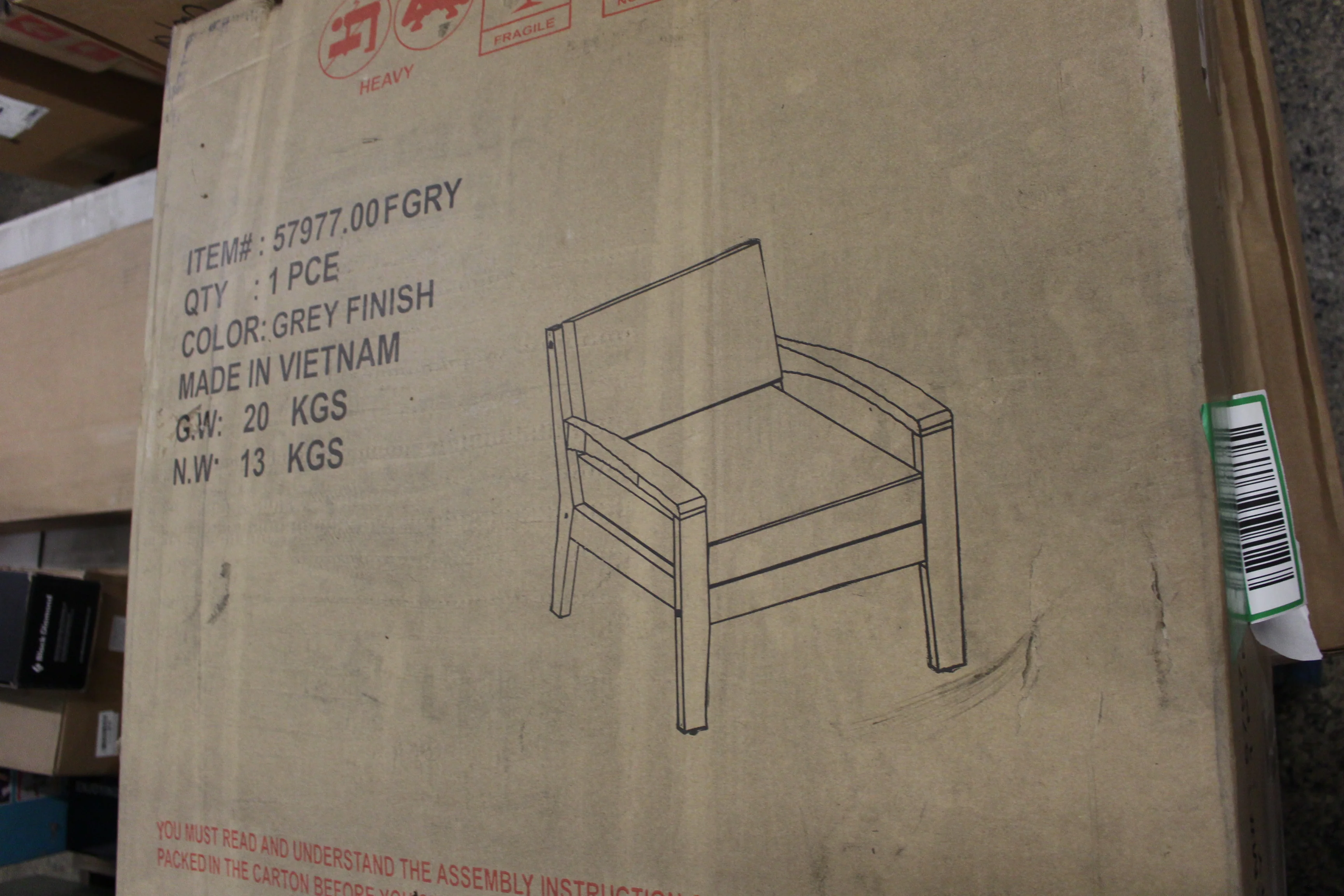 Outdoor Chair with Cushion - Grey Finish - New