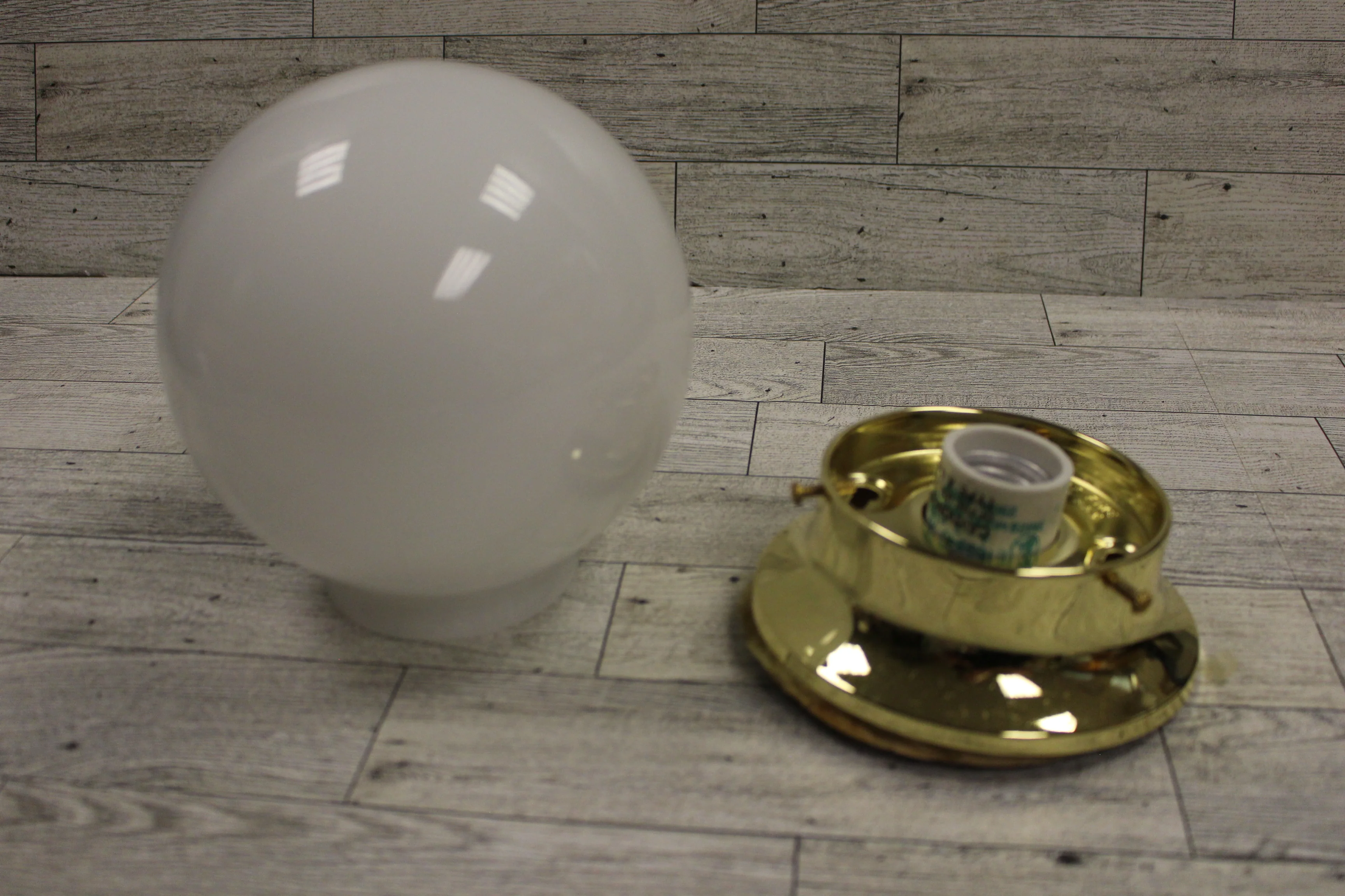 Overhead Lighting White Globe Ceiling Light - M1061-01 - Brass Finish - New - Image 5