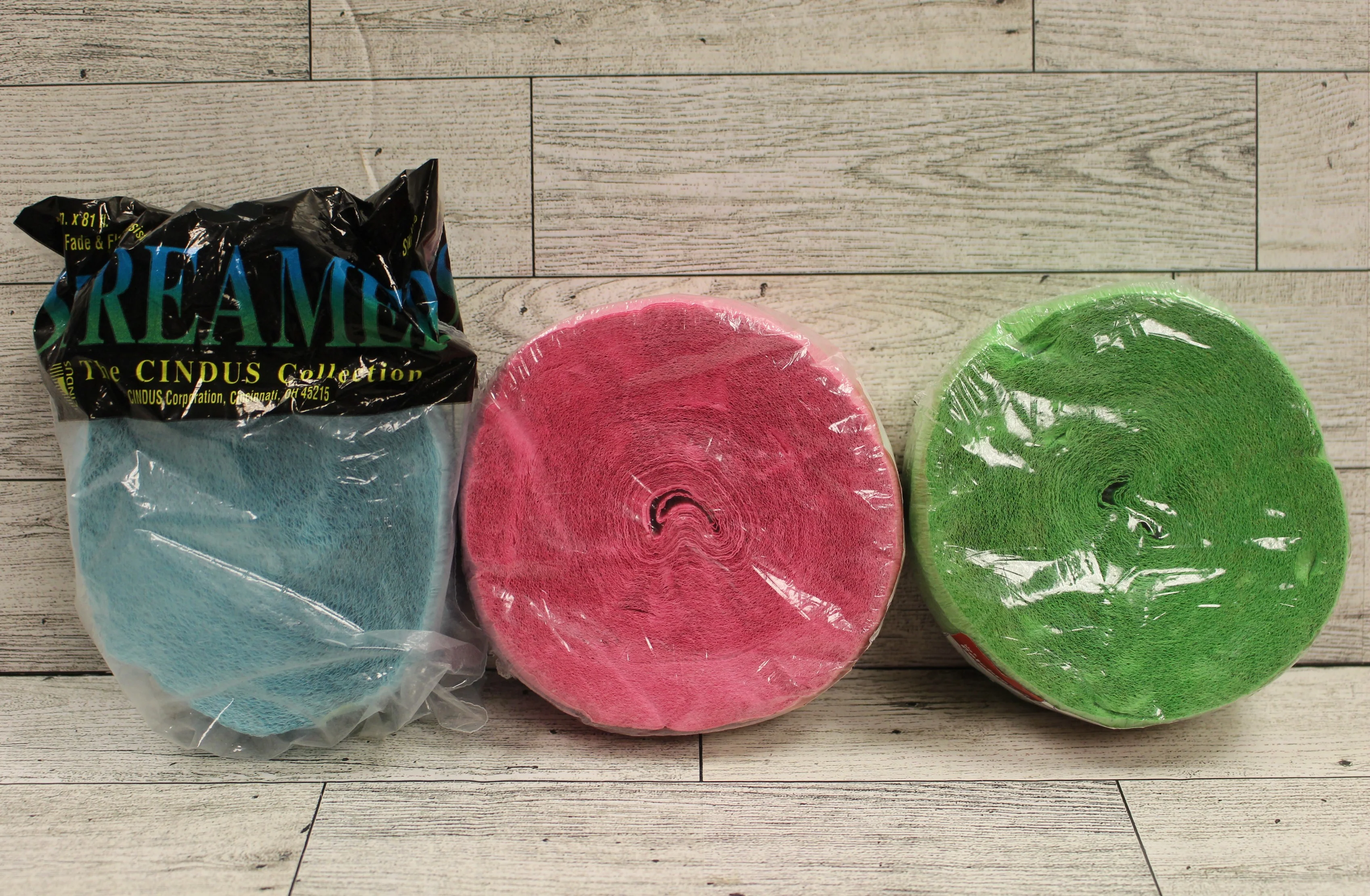 Pack of 3 Party Streamers - Blue, Pink, & Green - New
