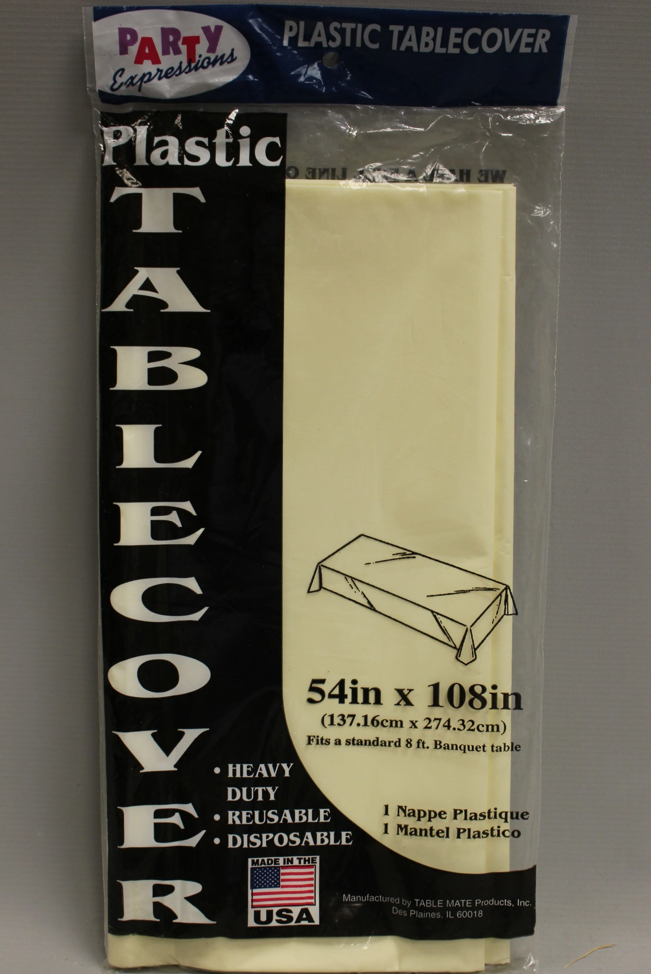 Party Expressions Plastic Tablecover Tablecloth - 54x108 inch - Ivory - New