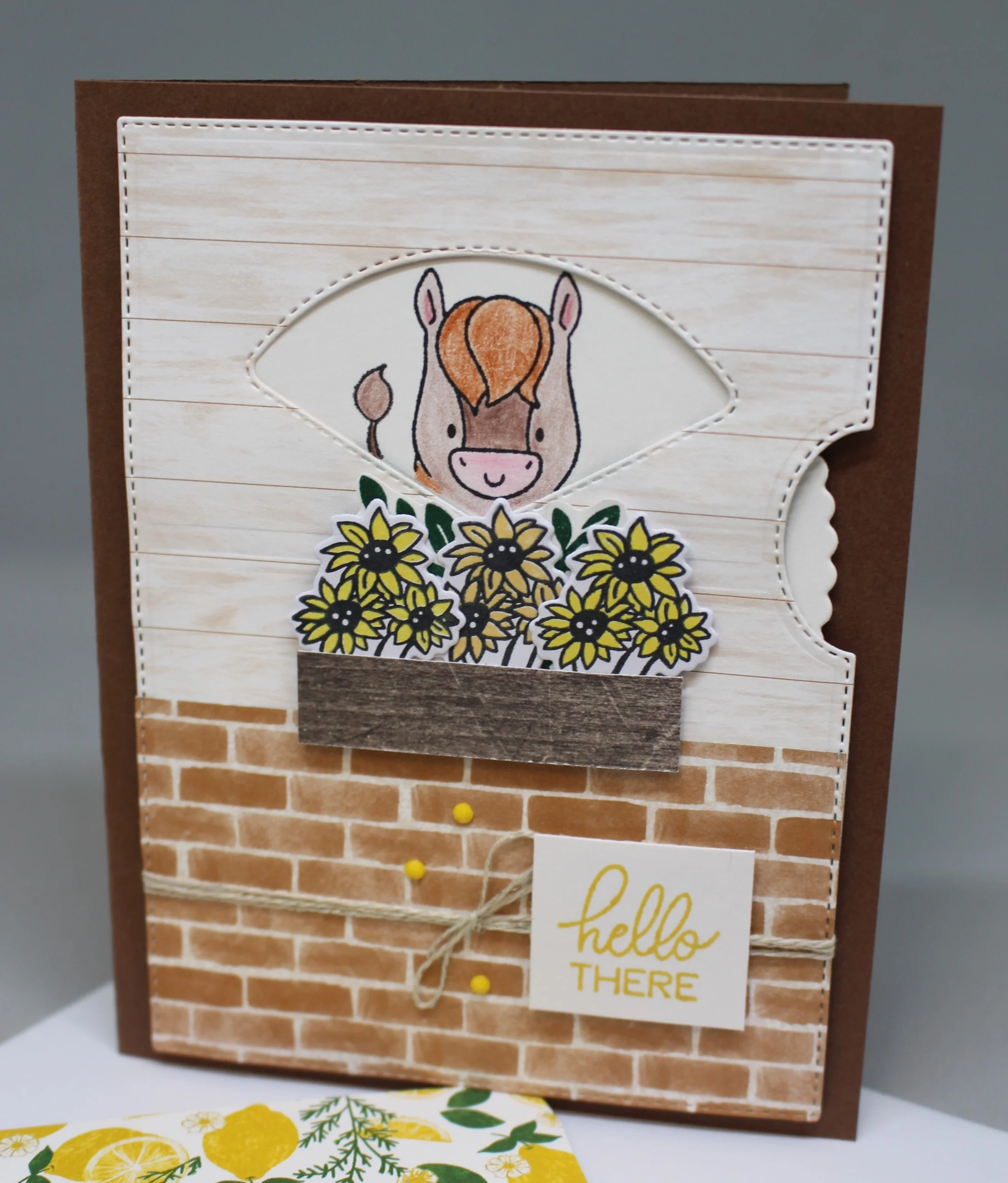 Peekaboo Farm Hello There Stamped Card - Cow Horse Pig - Interactive - Handmade - Image 2