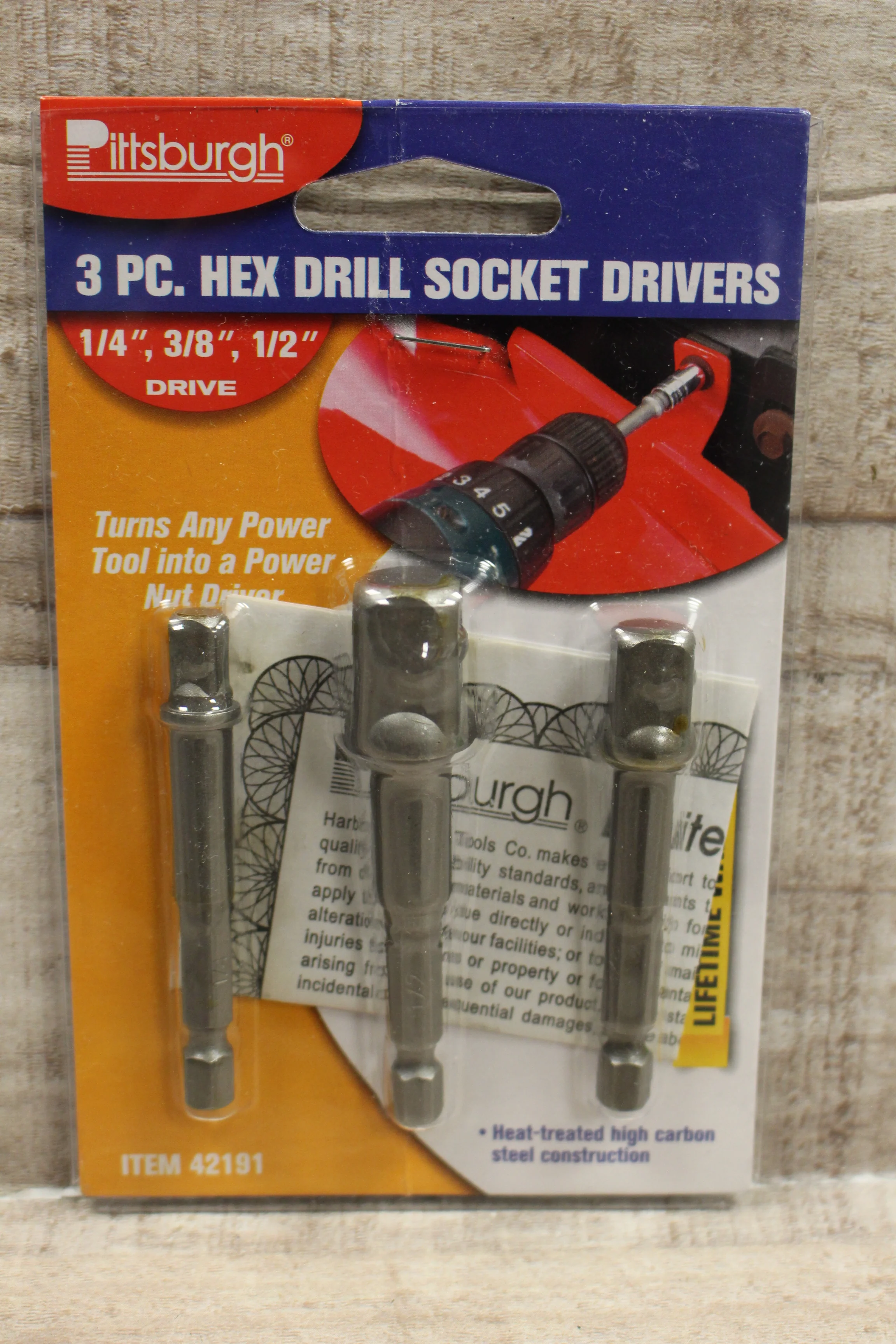 Pittsburgh 3-Piece Hex Drill Socket Drivers 1/4" 1/2" 3/8" -New