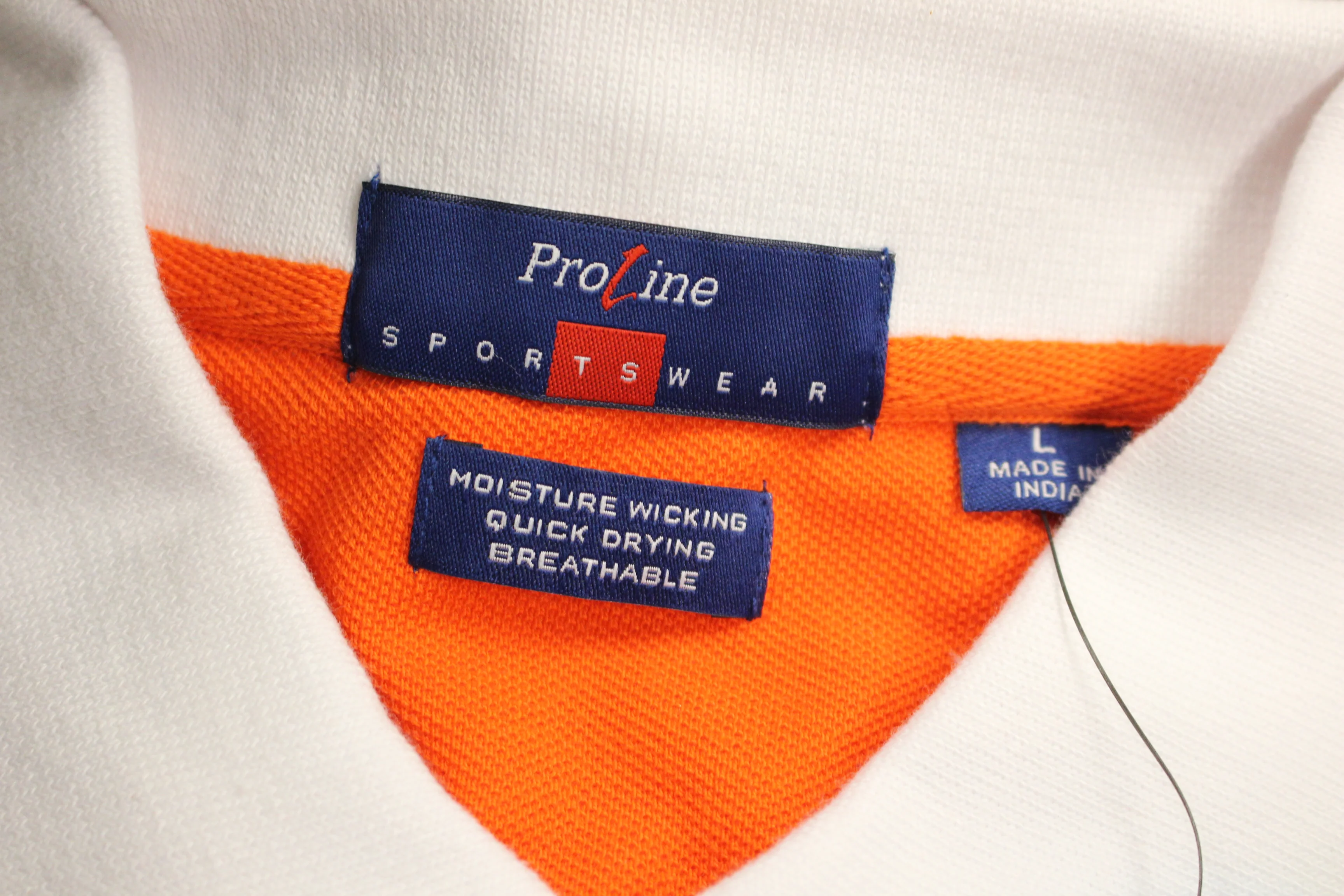 Proline Men's Sportswear Polo T-Shirt, Large, White with orange, NEW! - Image 5