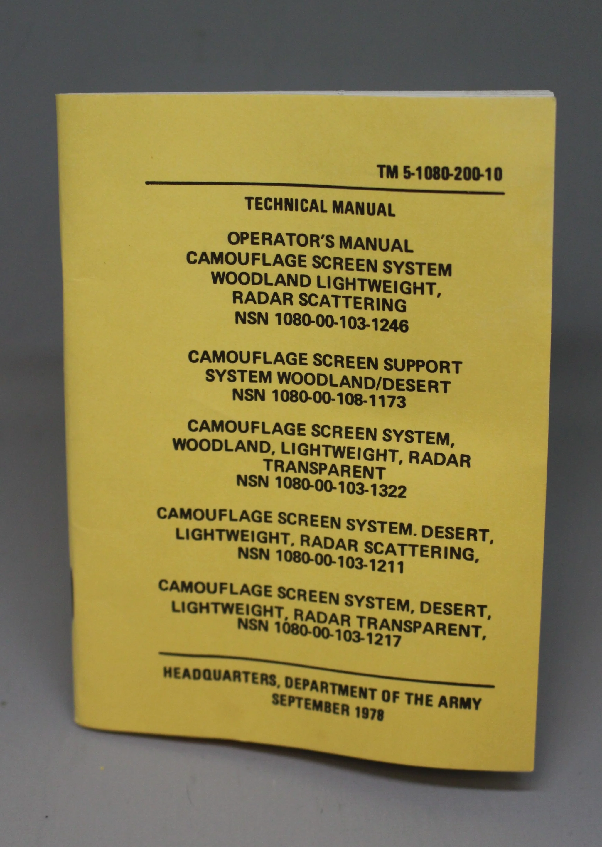 Radar Scattering Camouflage Screening System Technical Manual - TM 5-1080-200-10