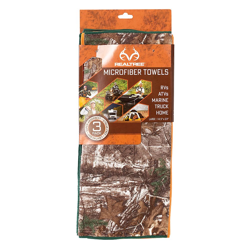 RealTree LifeLine Microfiber Towels - 3 Pack - Green, Orange, & Camo, New - Image 2