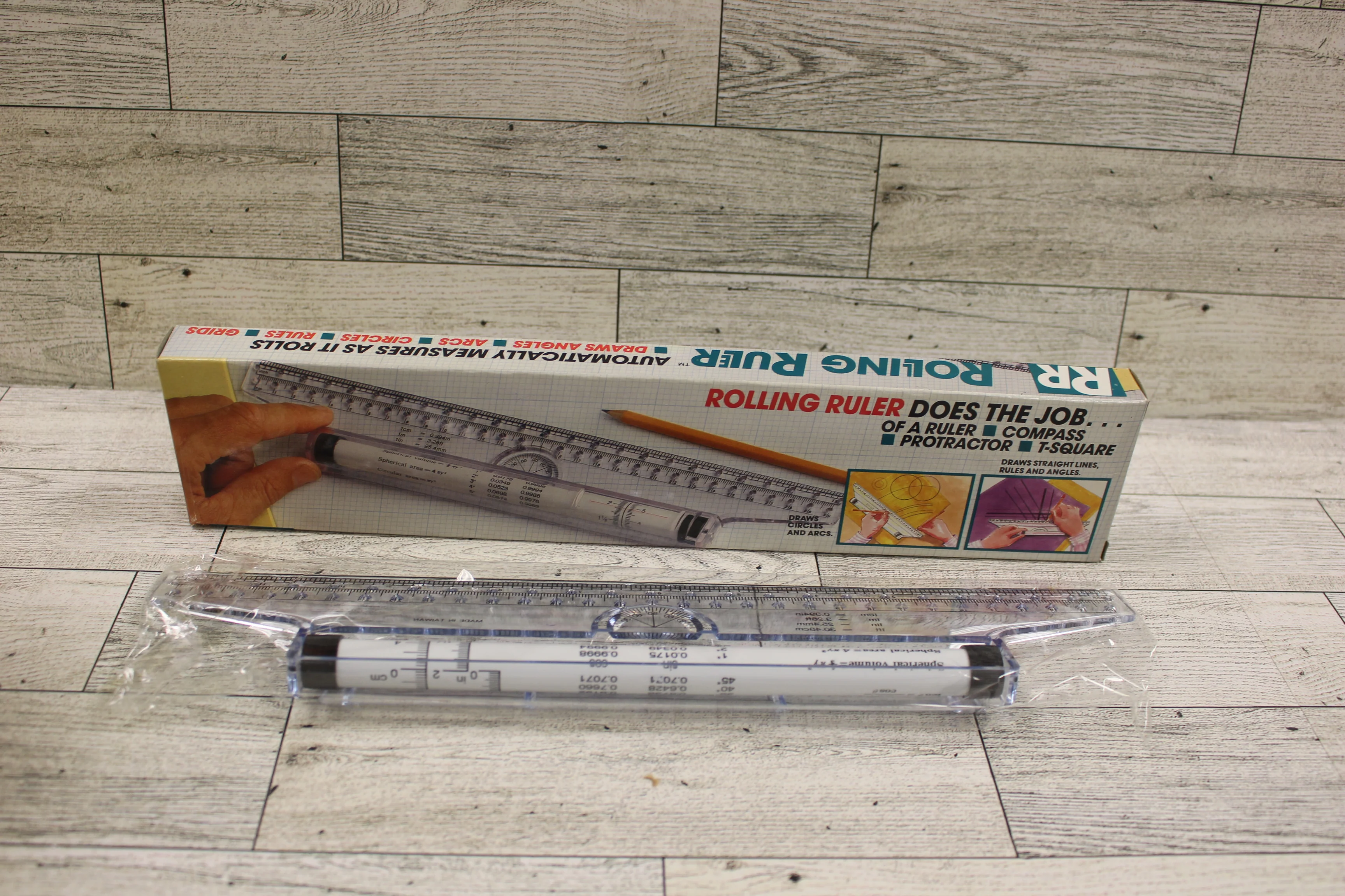 Rolling Ruler 12" Compass Protractor T-Square For Angles, Arcs, Circles, Lines