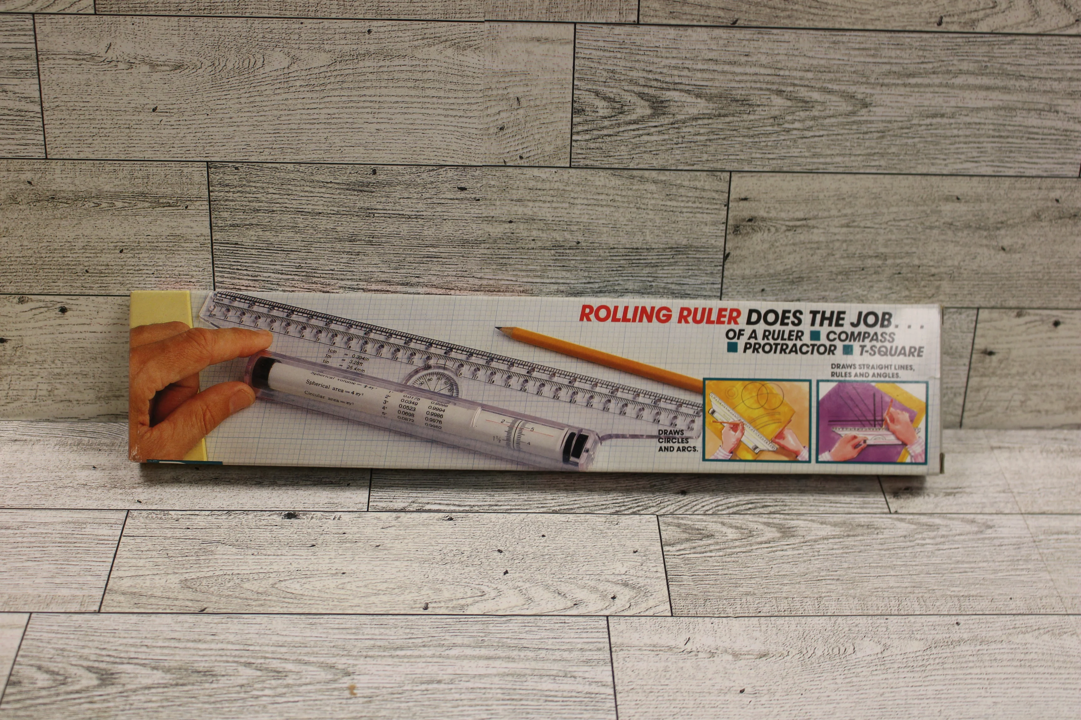 Rolling Ruler 12" Compass Protractor T-Square For Angles, Arcs, Circles, Lines - Image 2