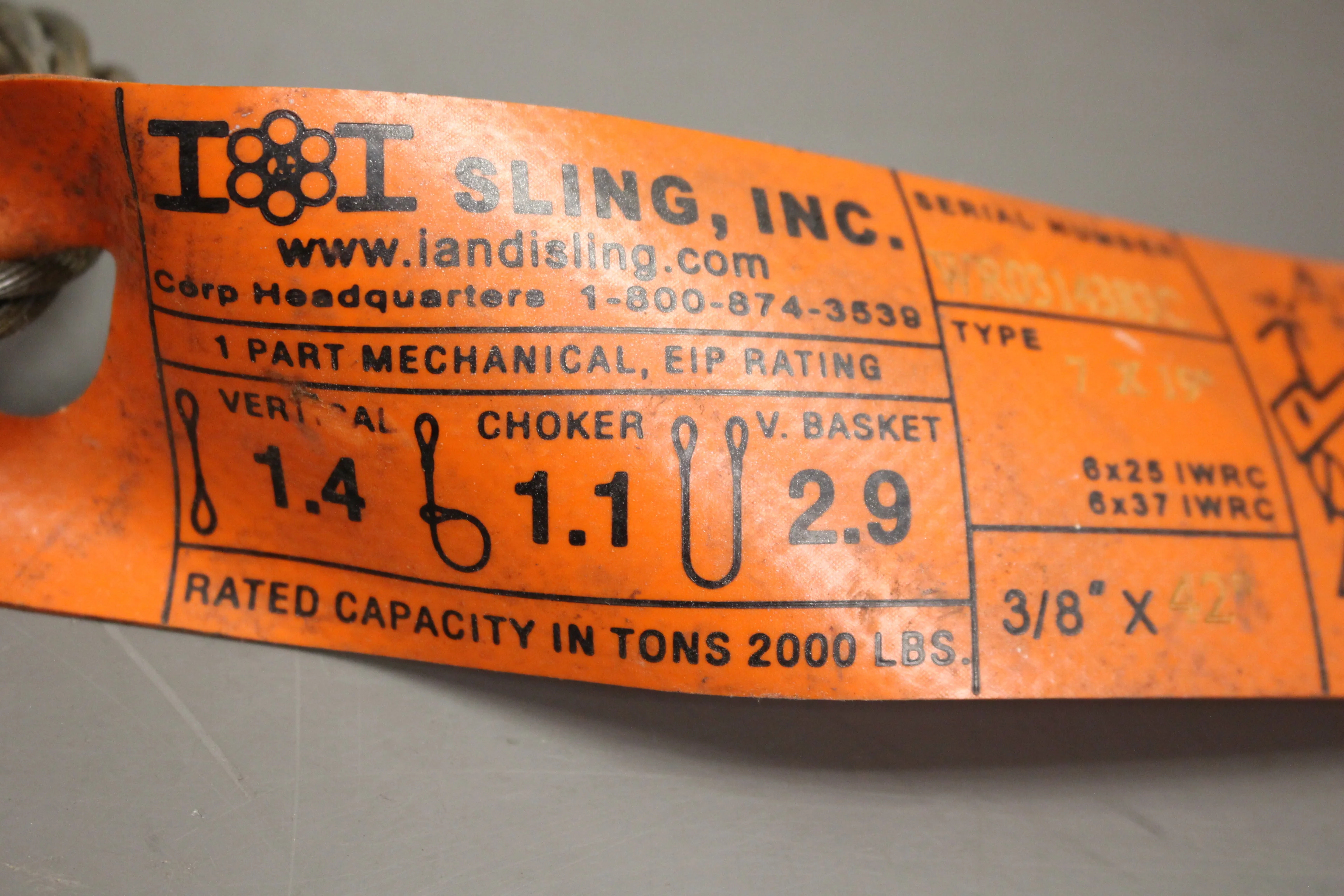 Rotation Resistant Wire Rope Sling. Eye-And-Eye, Type: 19x7, Size: 3/8" x 42", 2000 lb - Image 3