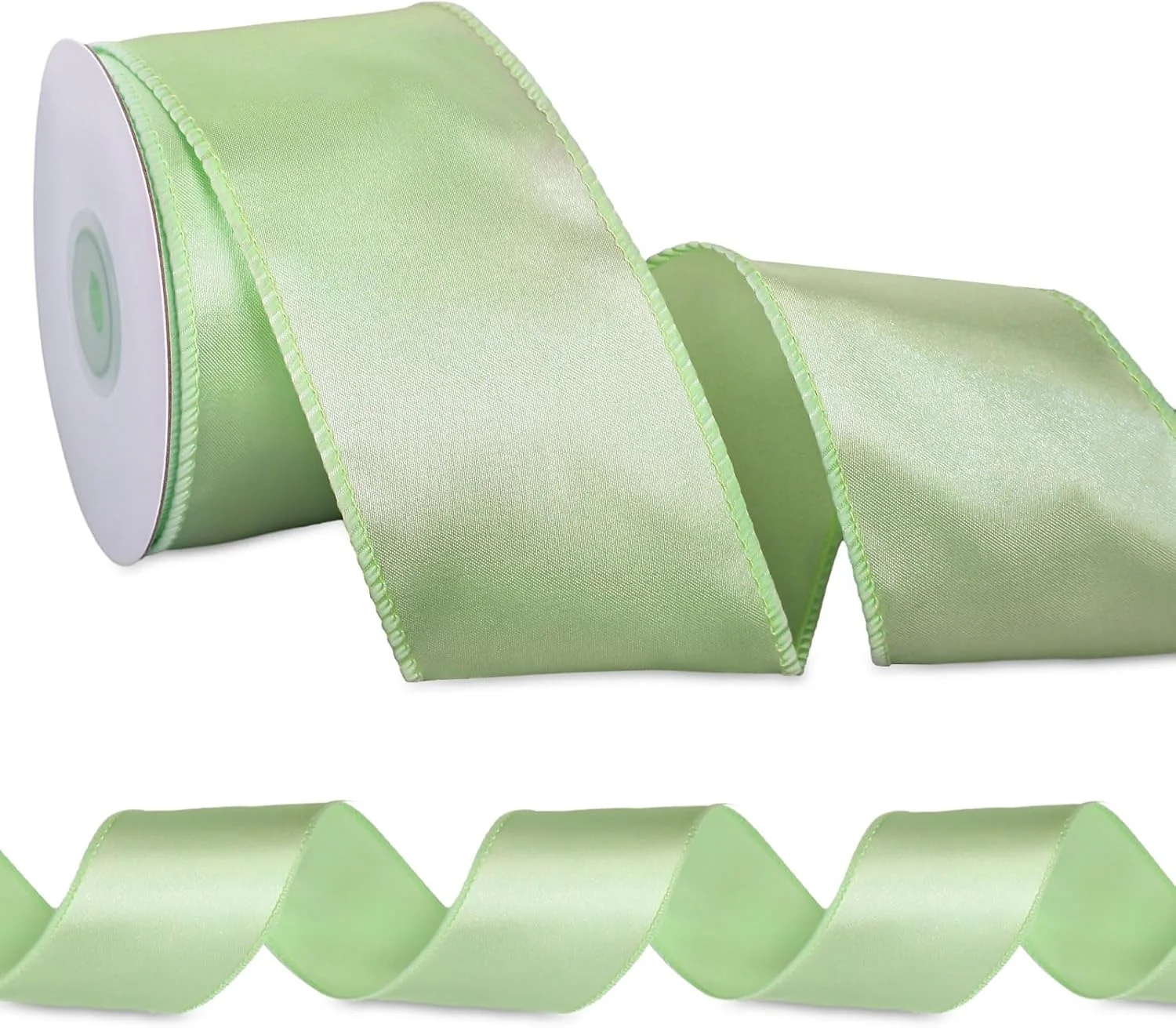 Sage Green Satin Wired Ribbon - 2.5" - 10 Yd - Wedding Bridal Wreath Bow Crafts
