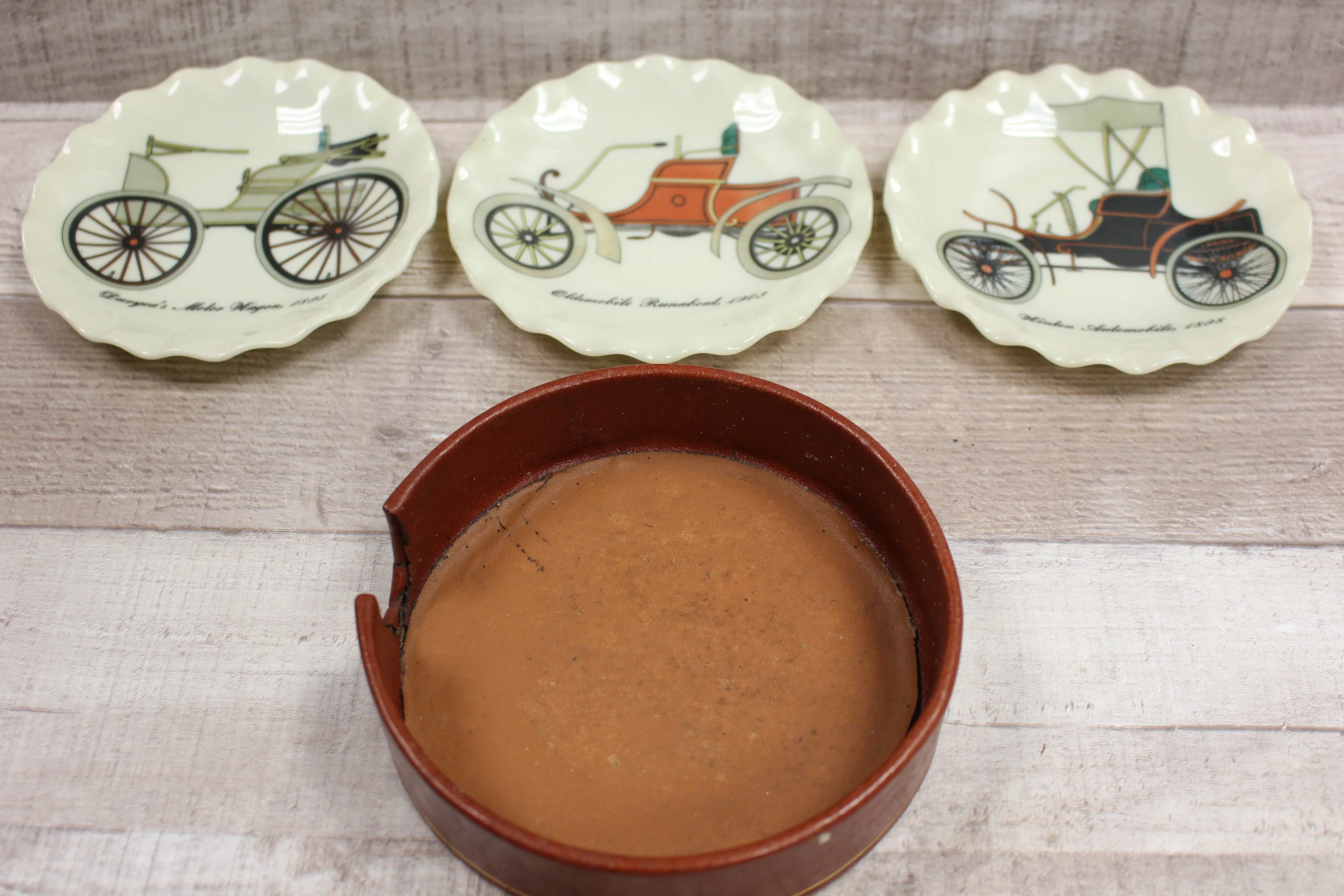 Set of 3 Classic Car Ceramic Coaster with Holder - Used
