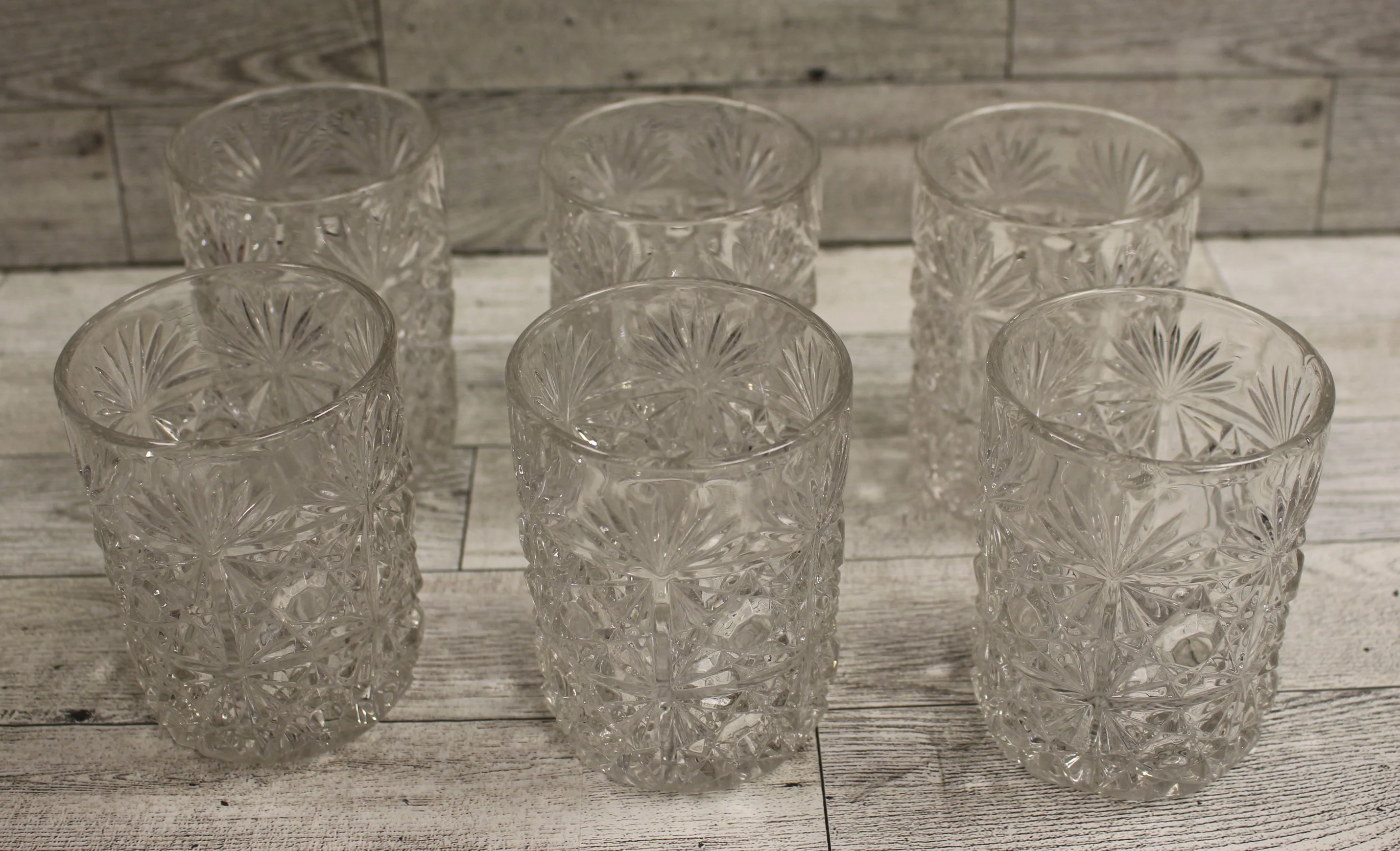 Set of 6 Crystal Starburst Old Fashion Glasses Cups - Clear - Used - Image 2
