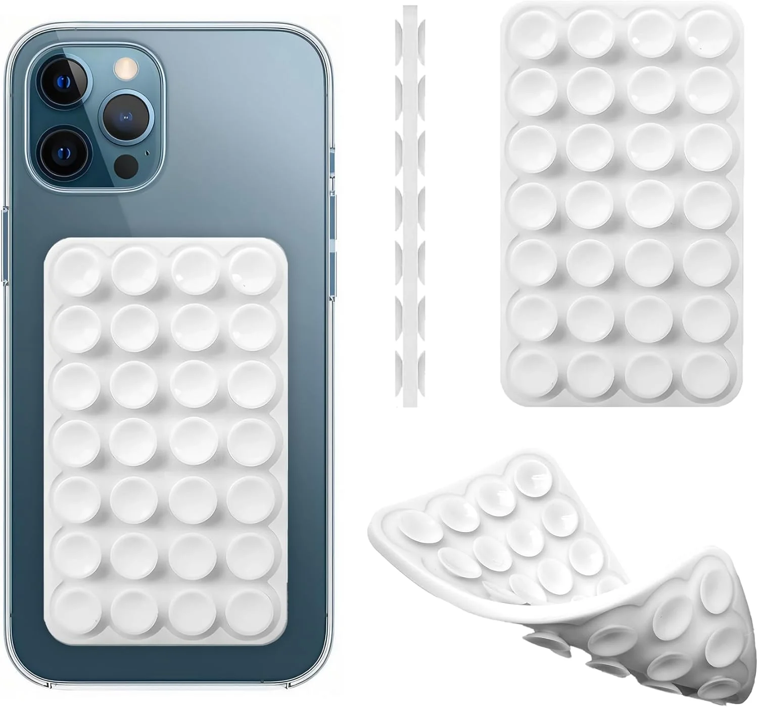 Silicone Adhesive Suction Cup Phone Mount for Selfies & Videos - Clear - 3 Pack