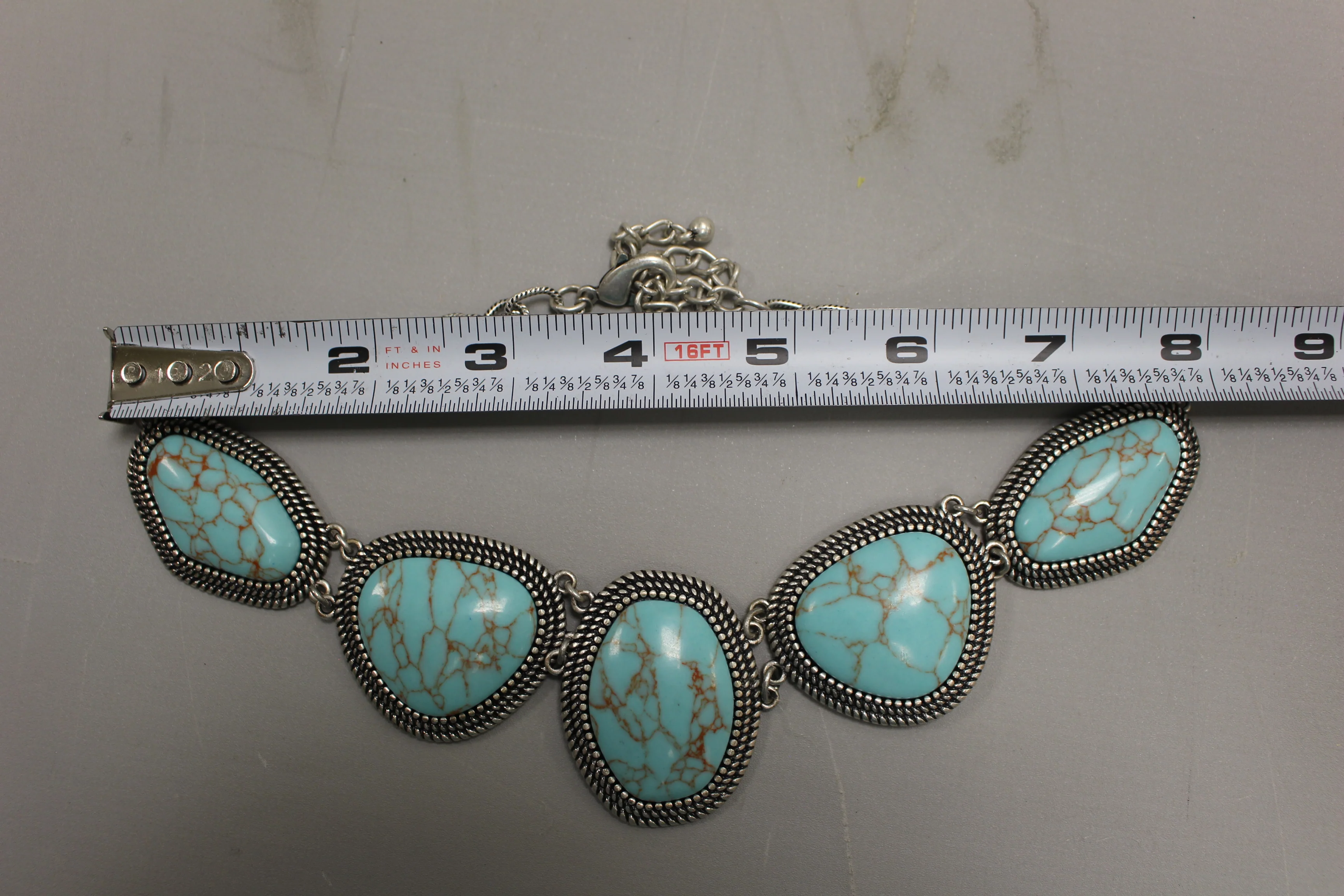 Silver-Tone Faux Turquoise Necklace, Bracelet, and Earrings Set - Used - Image 3