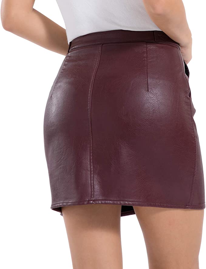 Tagoo Women's Leather Midi Zipper Skirt - Maroon - Small - New - Image 3