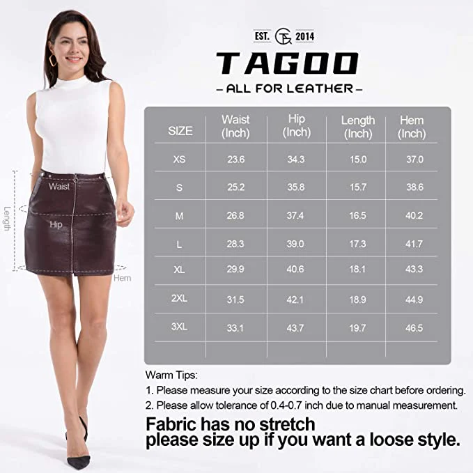Tagoo Women's Leather Midi Zipper Skirt - Maroon - Small - New - Image 4