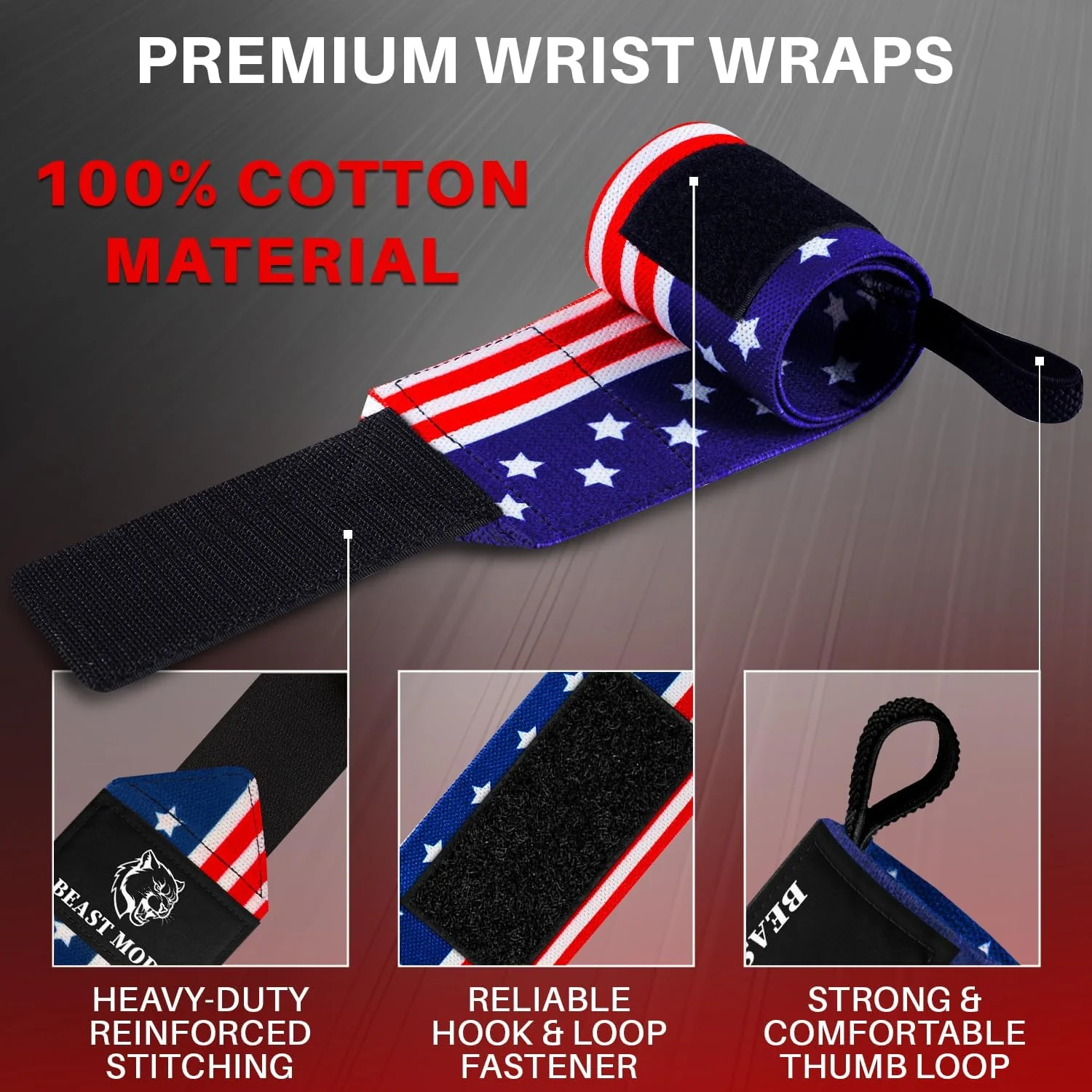 TECEUM Weightlifting 18" Wrist Wraps with Thumb Loop –Powerlifting Bodybuilding - Image 2