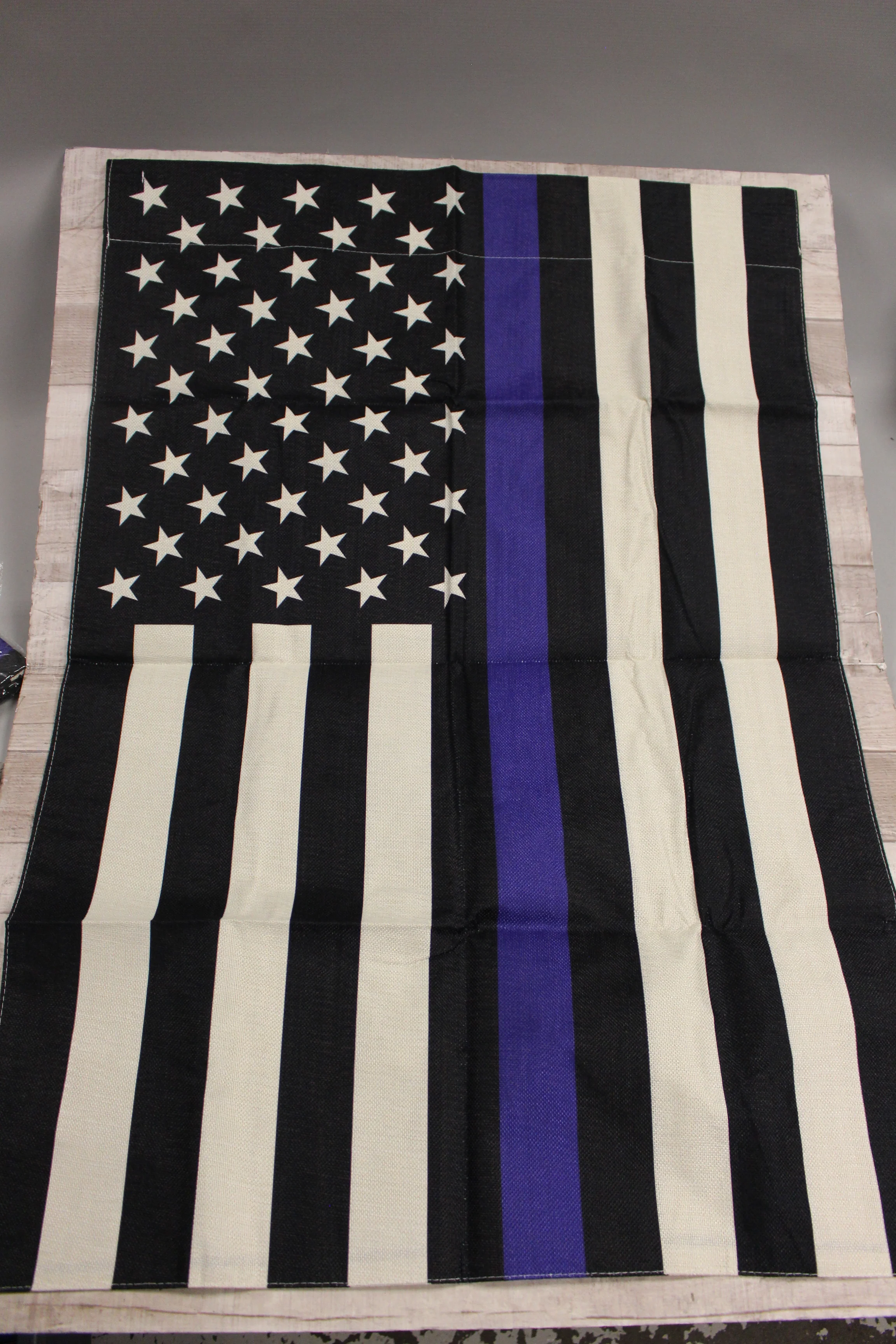 Thin Blue Line Burlap Outdoor Flag - 28x40" - For Police Law Enforcement - New
