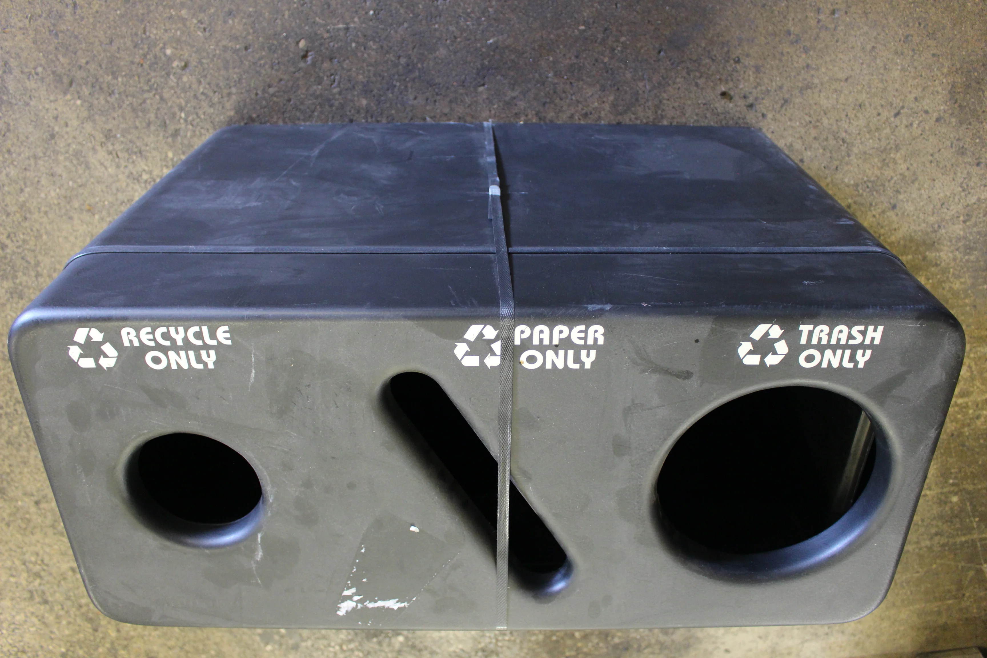 Three-Bin Trash Paper Recycle Receptacle -Black -Used - Image 3