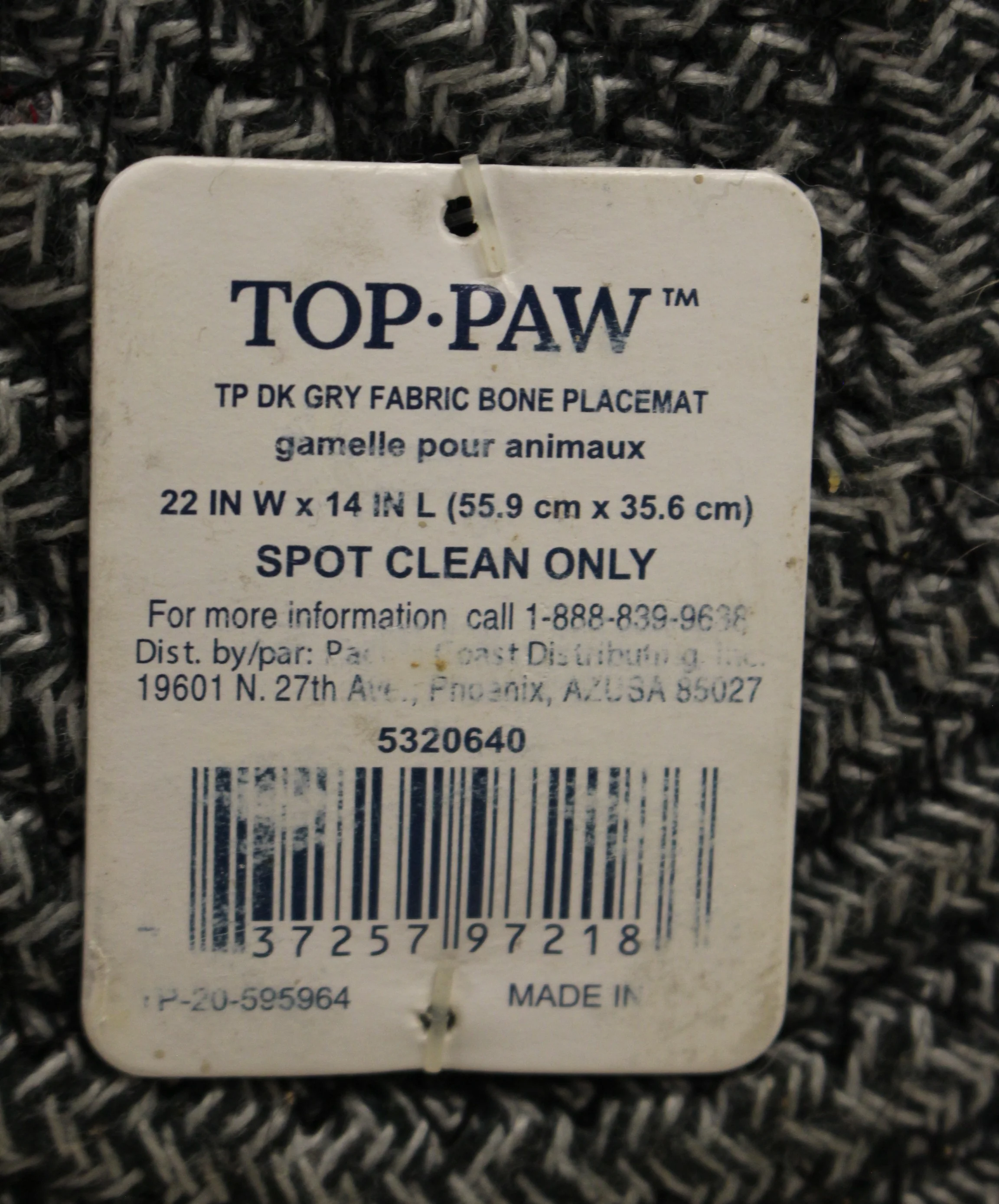 Top Paw Gray Fabric Bone Shaped Placemat - 22" x 14" - New - Image 2