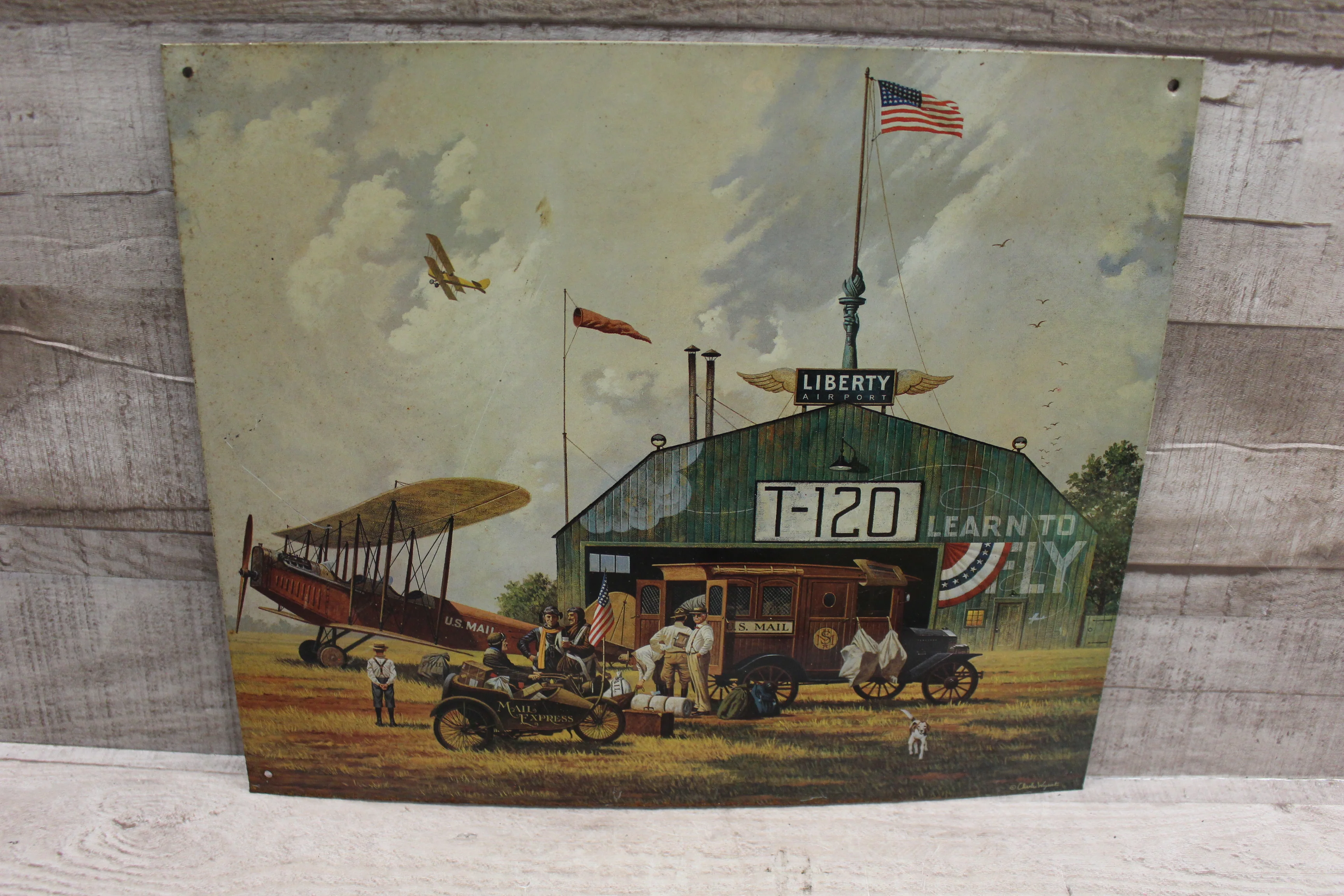 U.S. Mail Flying and Airport Tin Sign For Garage -Used