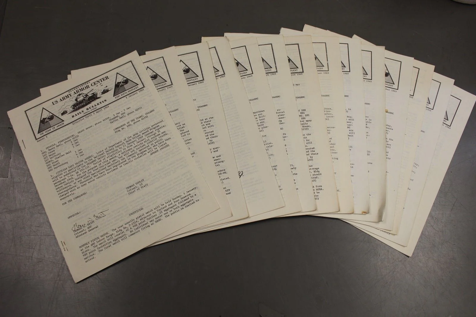US Army Armor Center Daily Bulletin Official Notices, Year: 1969