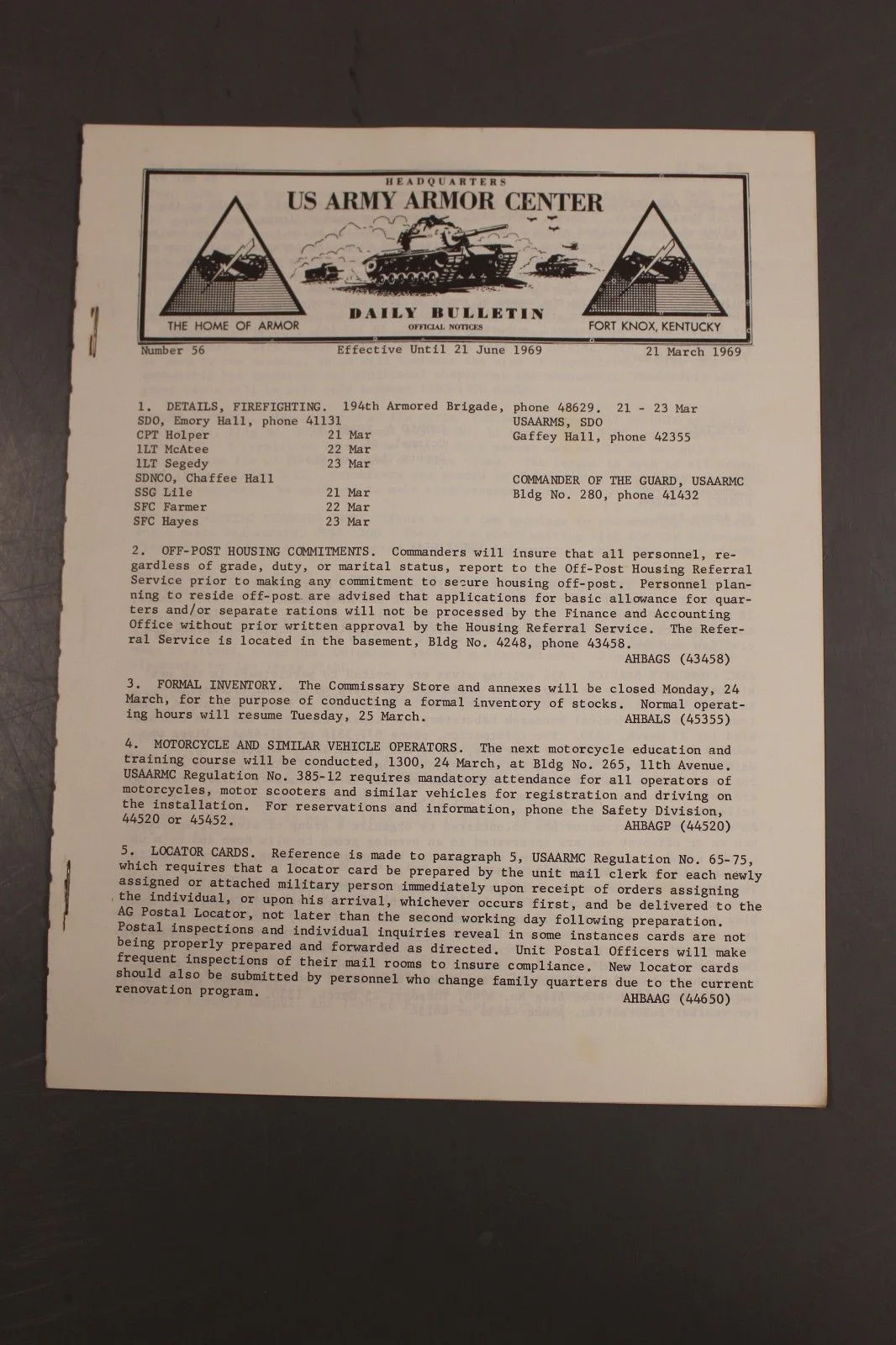 US Army Armor Center Daily Bulletin Official Notices, Year: 1969 - Image 10