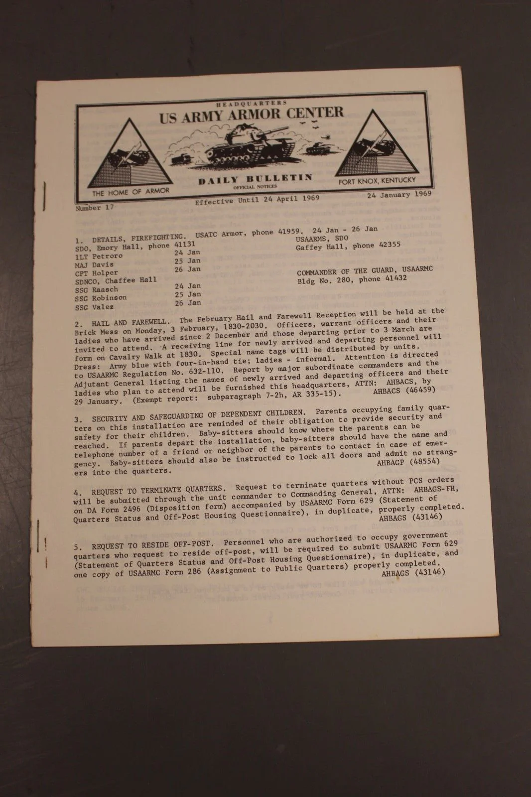 US Army Armor Center Daily Bulletin Official Notices, Year: 1969 - Image 14