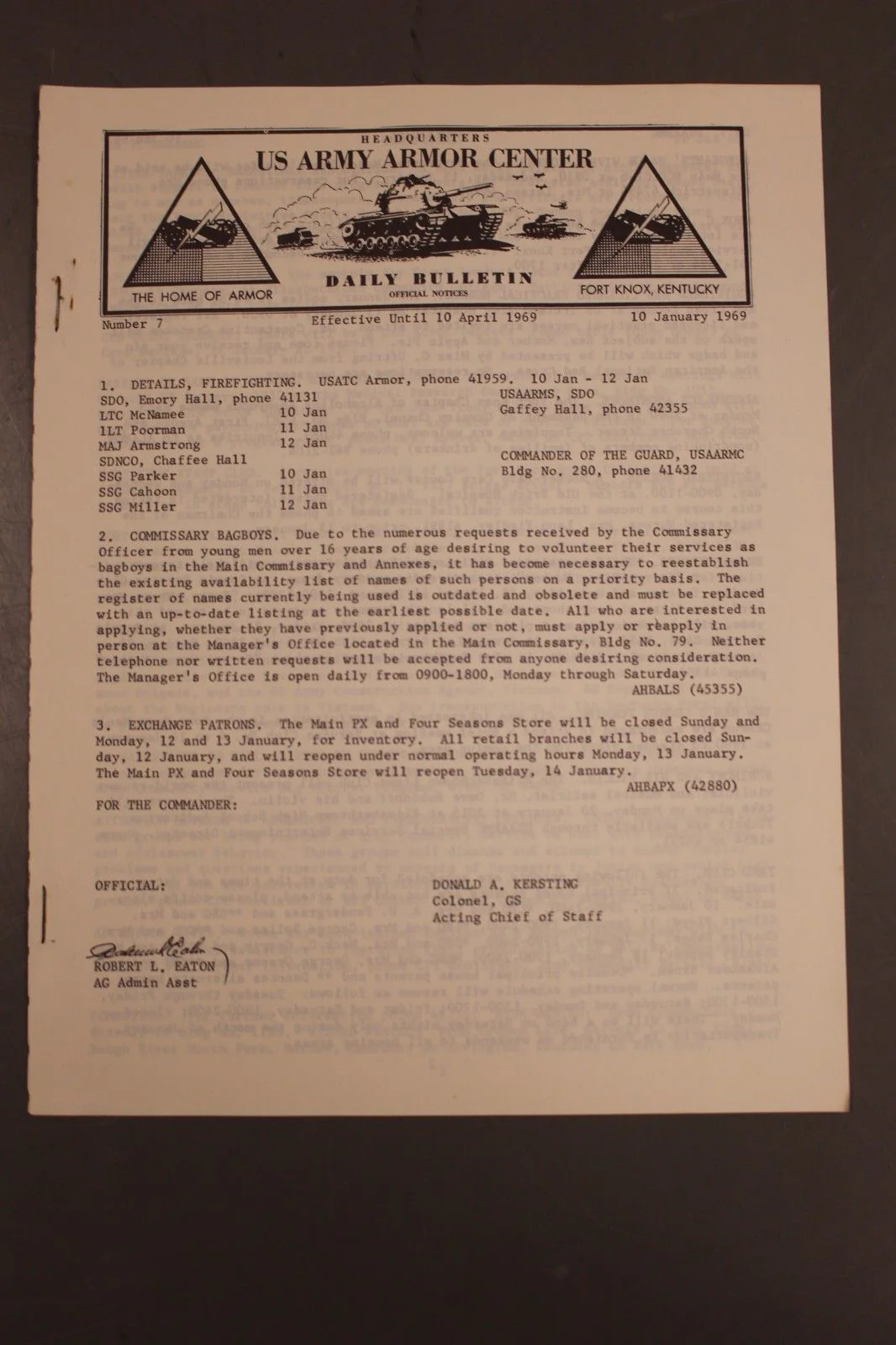 US Army Armor Center Daily Bulletin Official Notices, Year: 1969 - Image 15