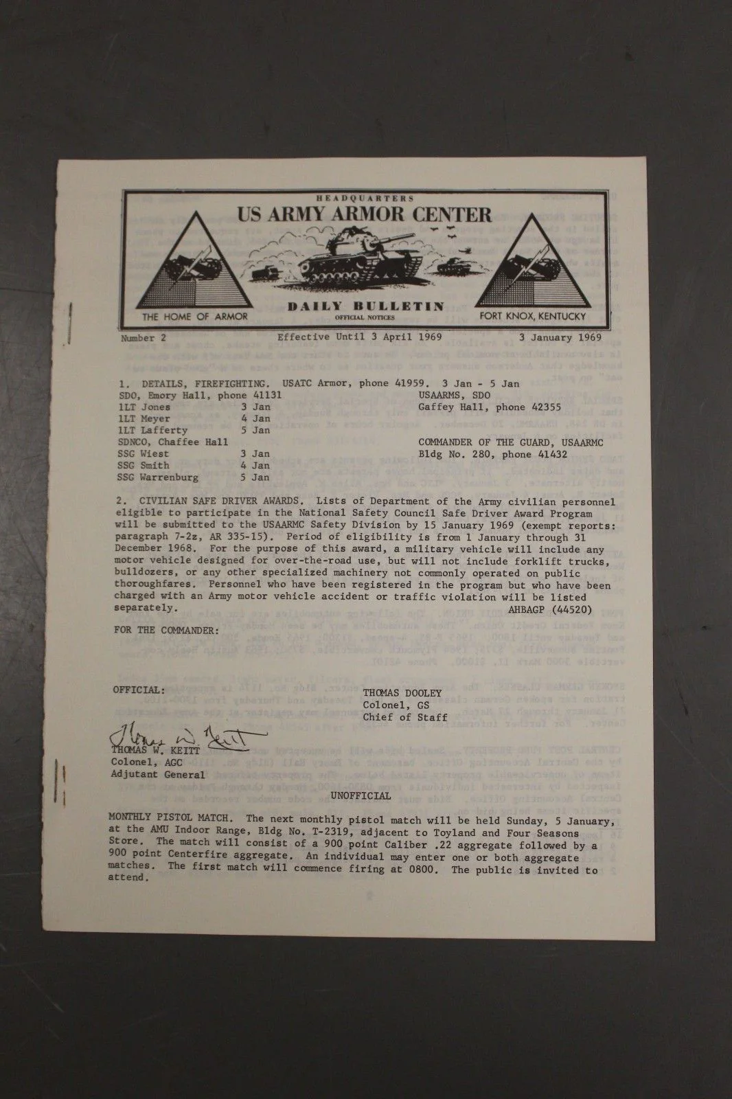 US Army Armor Center Daily Bulletin Official Notices, Year: 1969 - Image 16