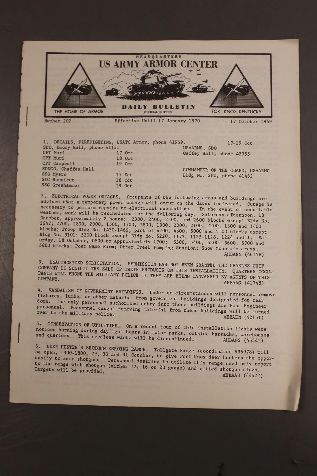 US Army Armor Center Daily Bulletin Official Notices, Year: 1969 - Image 6