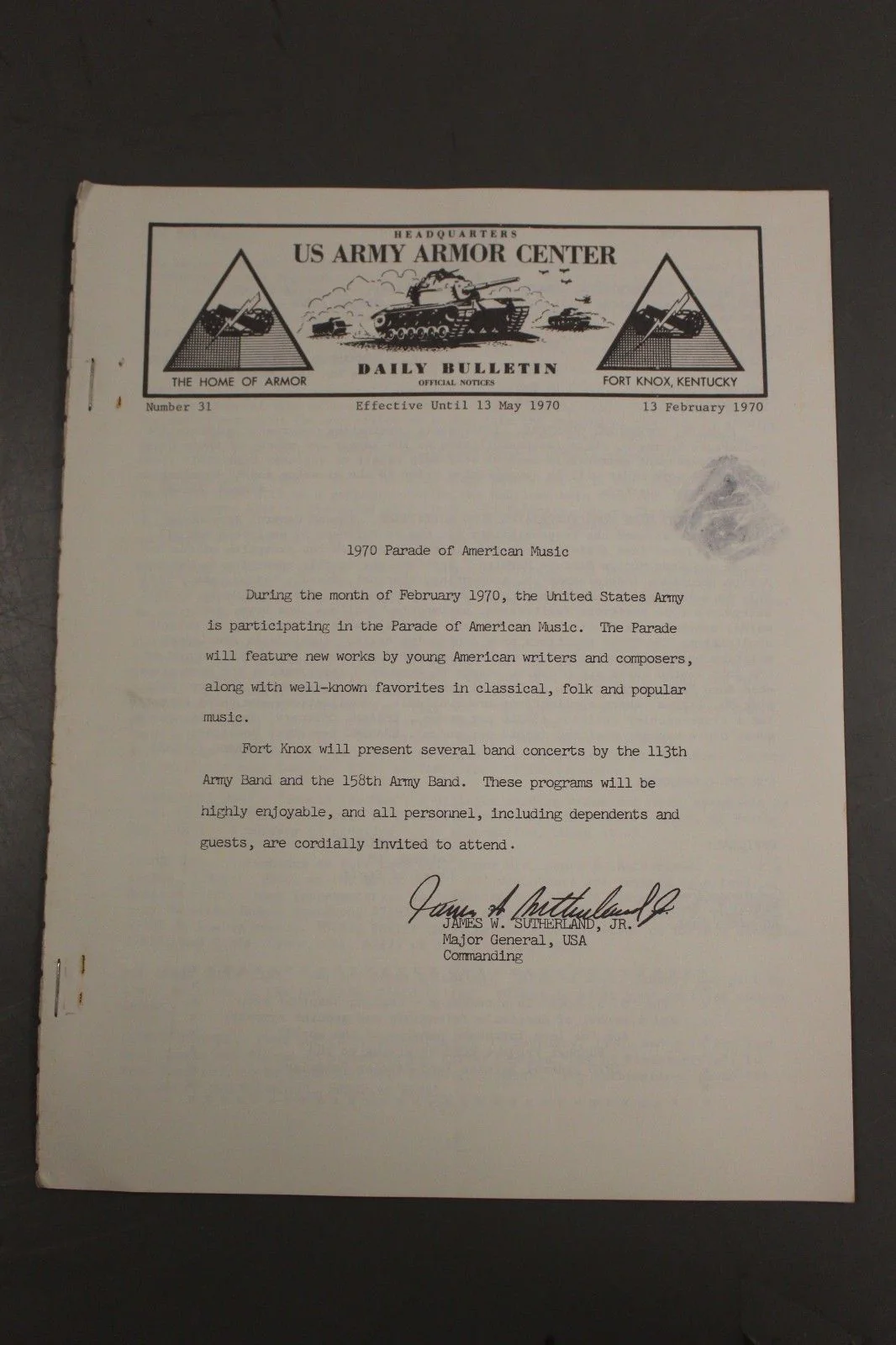 US Army Armor Center Daily Bulletin Official Notices, Year: 1970 - Image 10