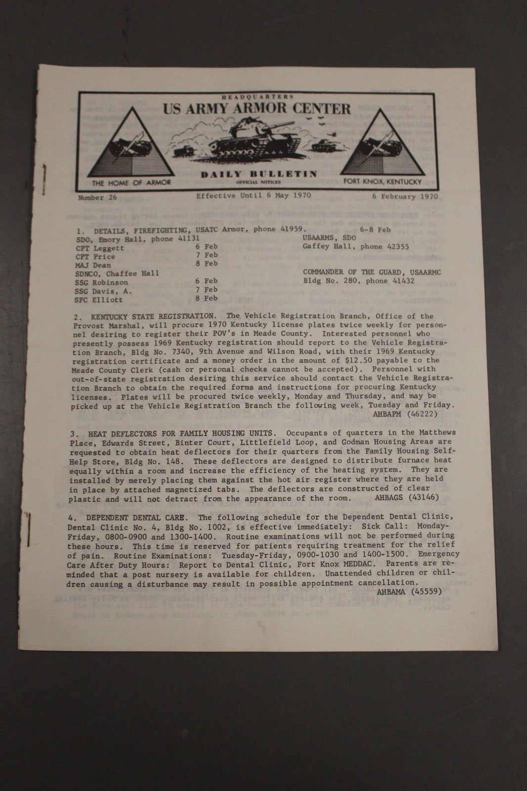 US Army Armor Center Daily Bulletin Official Notices, Year: 1970 - Image 11