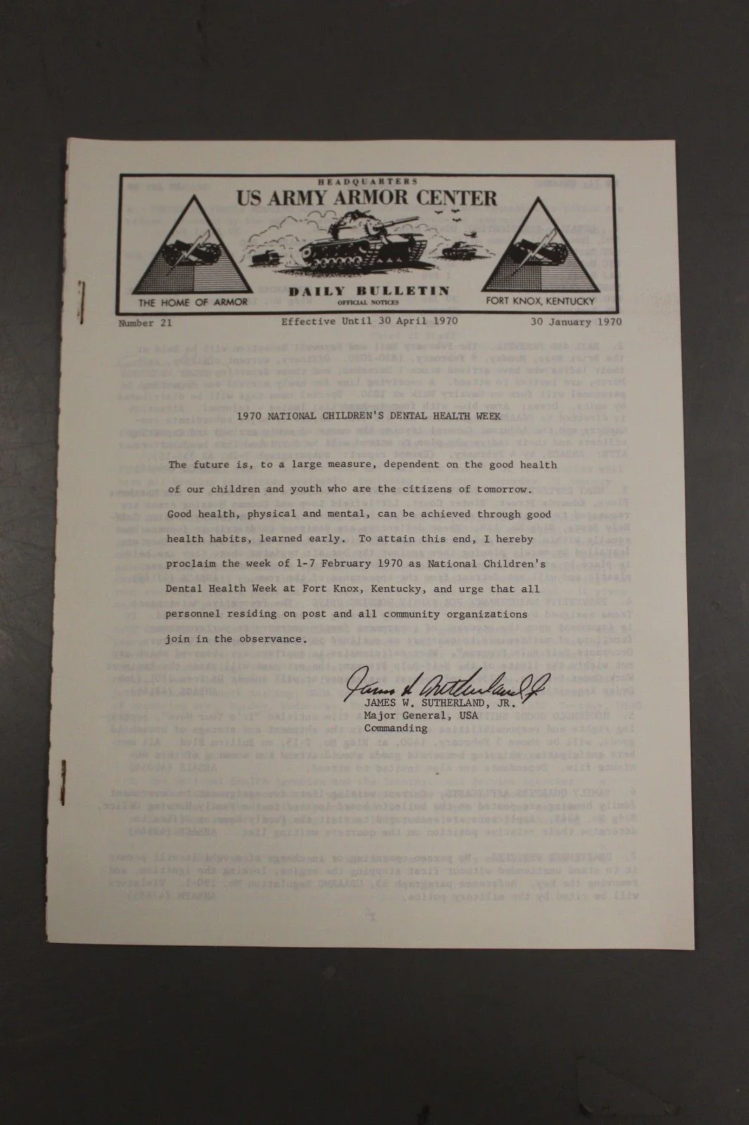 US Army Armor Center Daily Bulletin Official Notices, Year: 1970 - Image 12