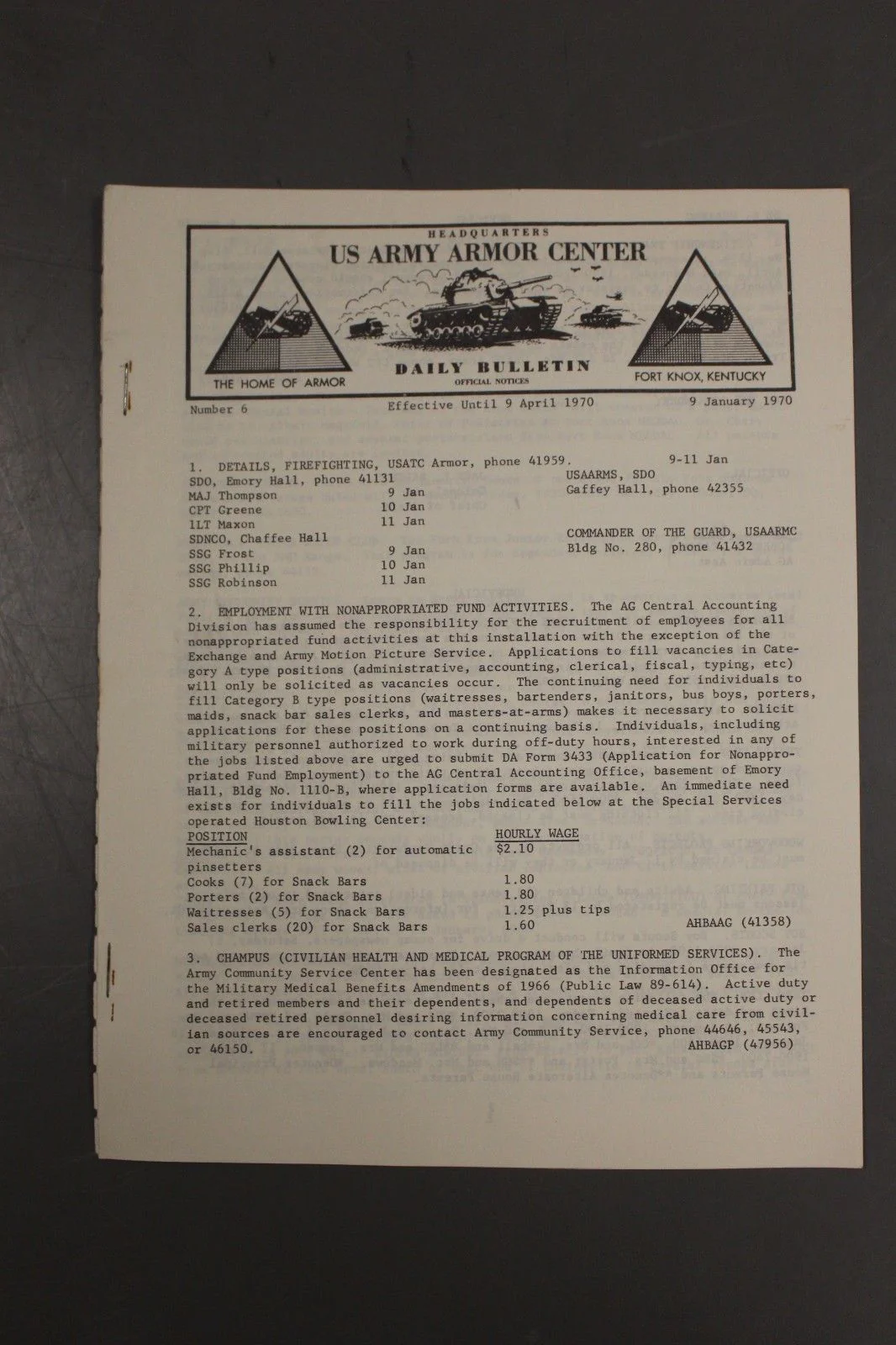 US Army Armor Center Daily Bulletin Official Notices, Year: 1970 - Image 13