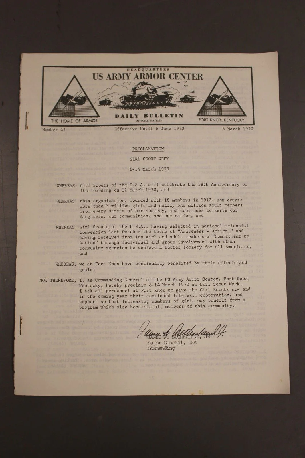 US Army Armor Center Daily Bulletin Official Notices, Year: 1970 - Image 7