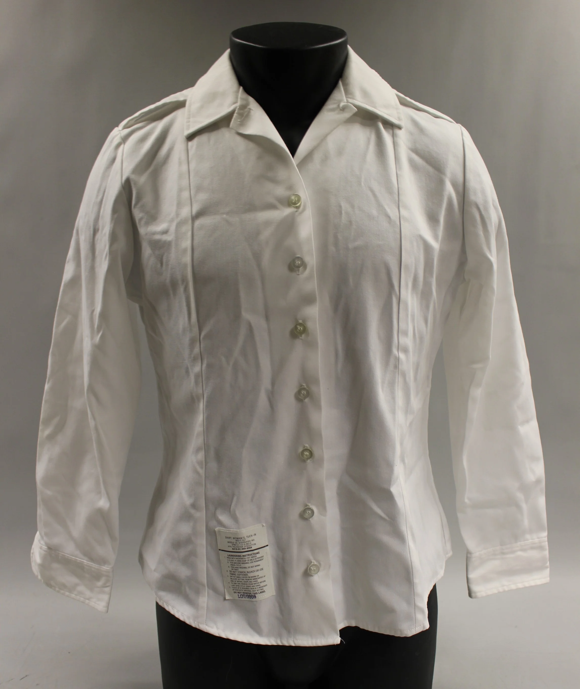 US Army Women's Long Sleeve White Tuck In Dress Shirt - 12L - 8410-01-597-6328