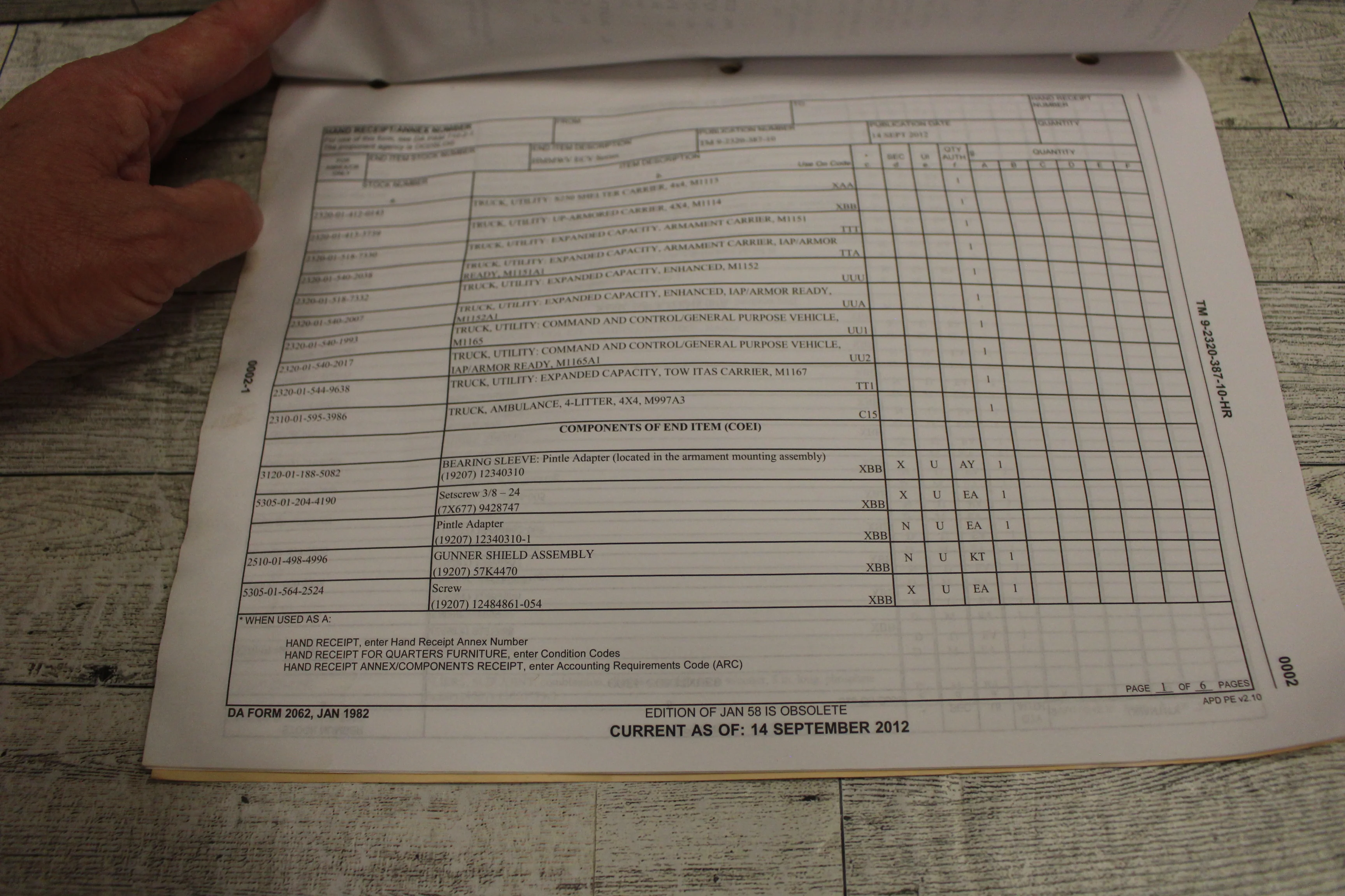 US Military Hand Receipt Covering End Item - 14 Sept 2012 - Used - Image 8