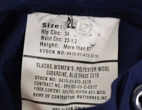 US Military Women's Blue Gaberdine Slacks, NSN 8410-01-413-3218, Size: 2 L, NEW! - Image 3